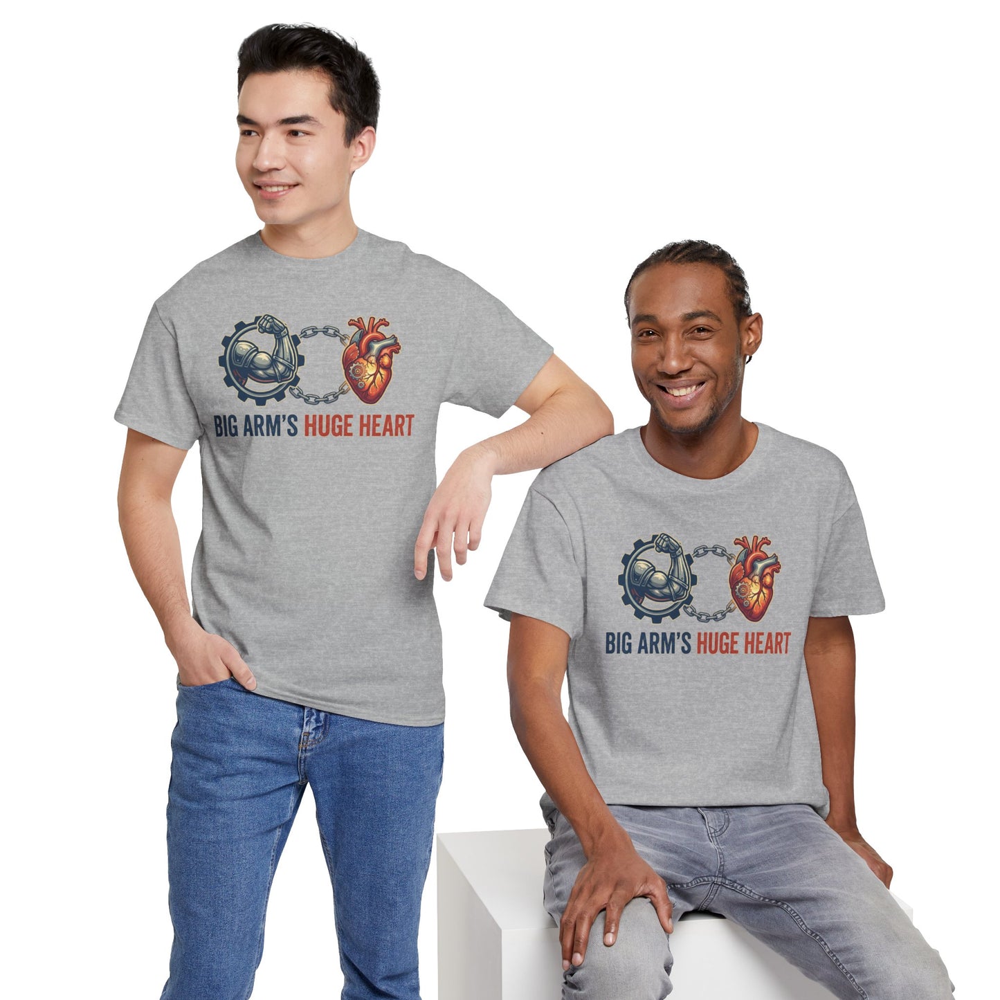 Big Arms Huge Heart Gym T-Shirt | Men's Bodybuilding Graphic Tee | Funny Weightlifting Shirt | Workout Motivation Top | Fitness Lover Gift
