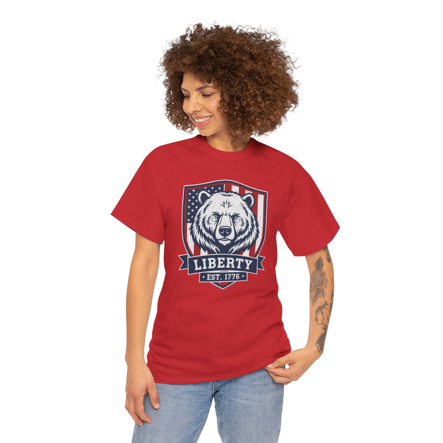 Patriotic Bear Shirt -  USA Flag Shield Tee - Liberty Est 1776 Top s- 4th of July Gift - American Animal Apparel