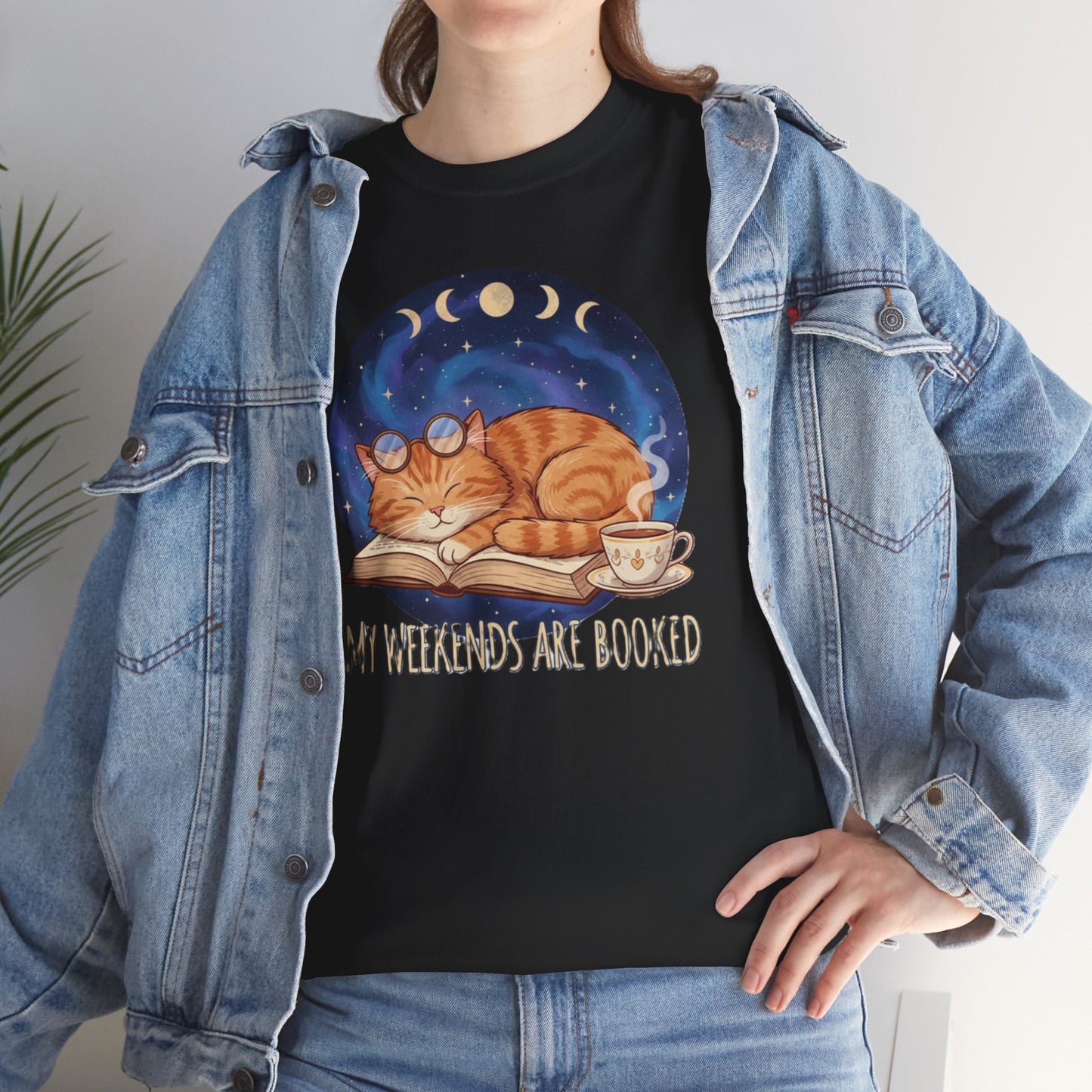 Sleeping Orange Cat shirt | My Weekends Are Booked, moon phases, cozy cat tee