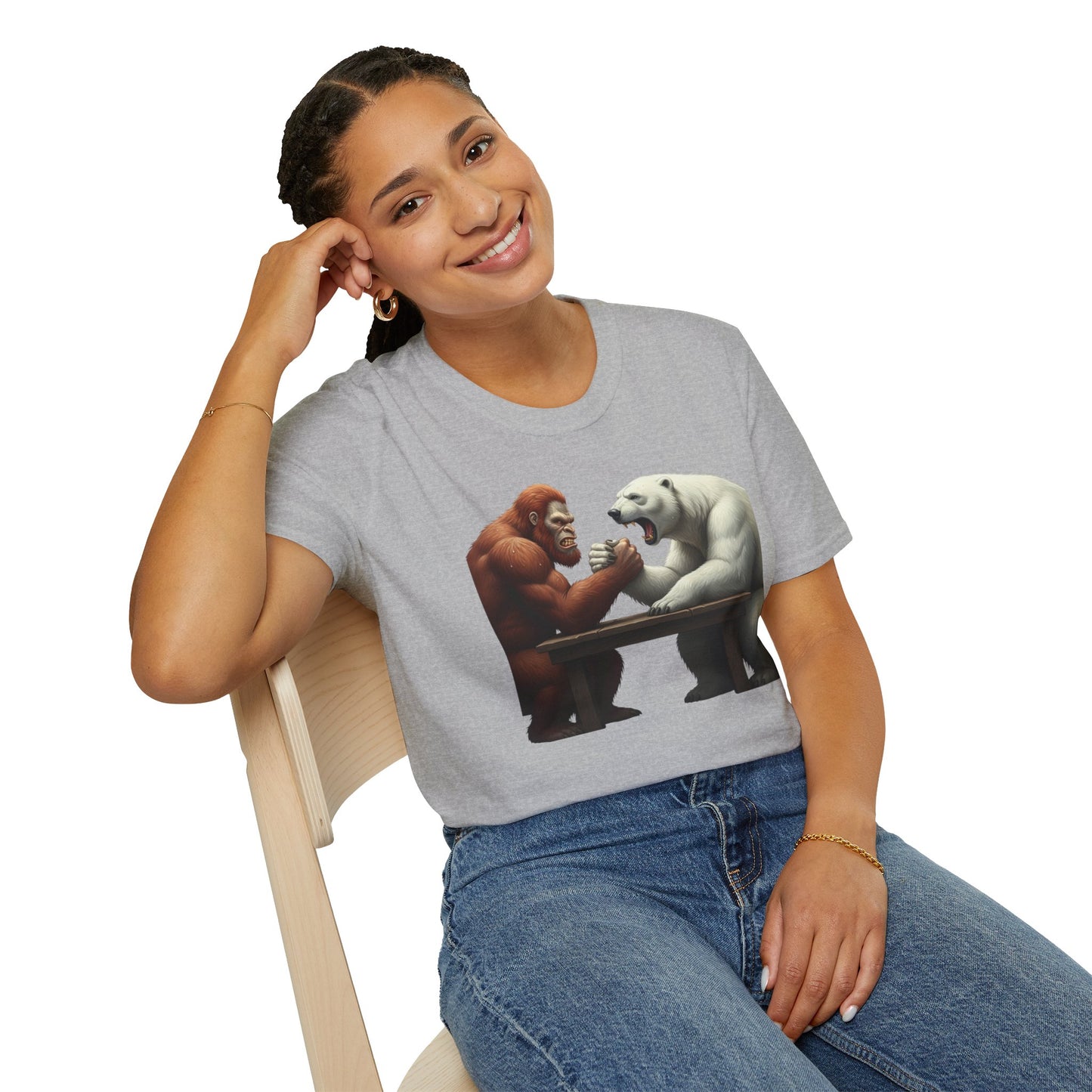 Graphic T-shirt - Bigfoot Arm Wrestling Polar Bear Design