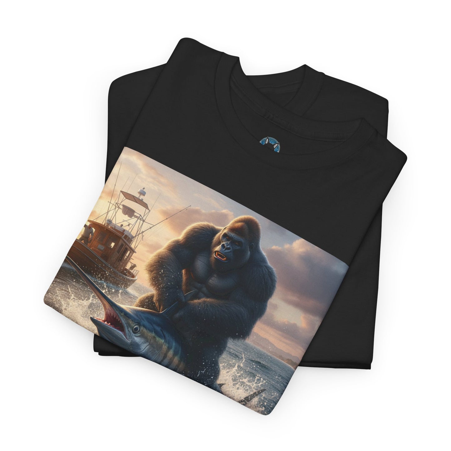 Gorilla riding a swordfish in the ocean design T-Shirt