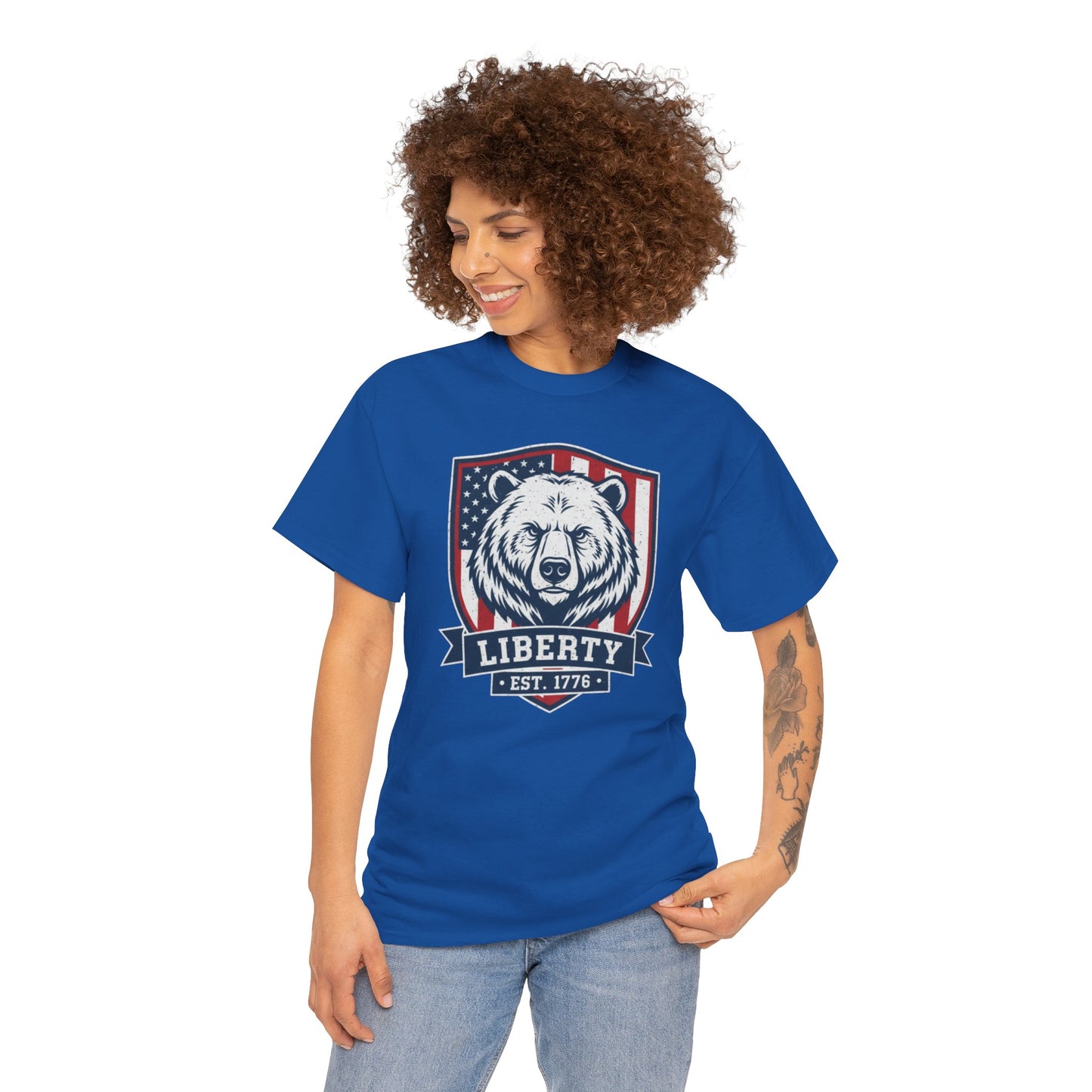 Patriotic Bear Shirt -  USA Flag Shield Tee - Liberty Est 1776 Top s- 4th of July Gift - American Animal Apparel