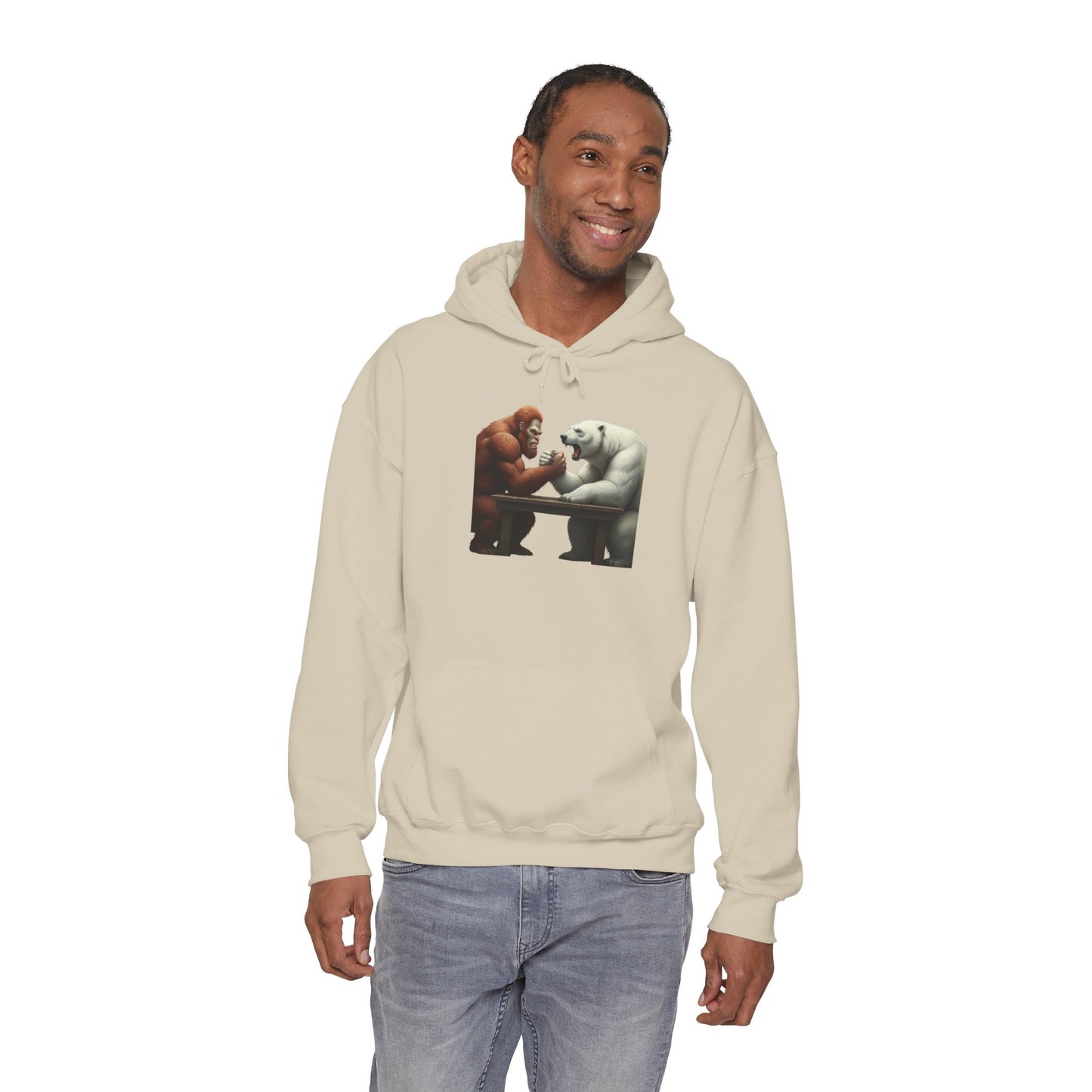 Bigfoot Arm Wrestling Polar Bear Hoodie - Unisex Sweatshirt