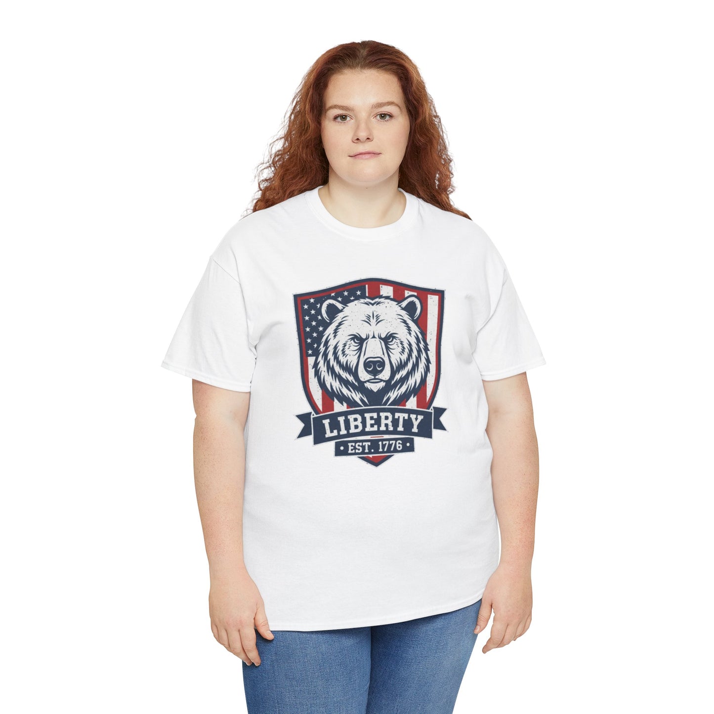 Patriotic Bear Shirt -  USA Flag Shield Tee - Liberty Est 1776 Top s- 4th of July Gift - American Animal Apparel
