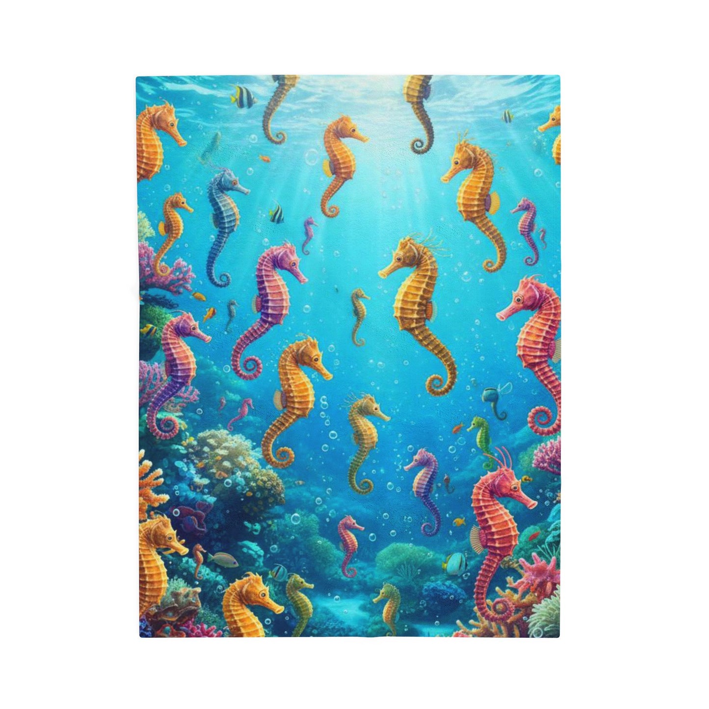 Velveteen Plush Blanket - Cozy Seahorse Design