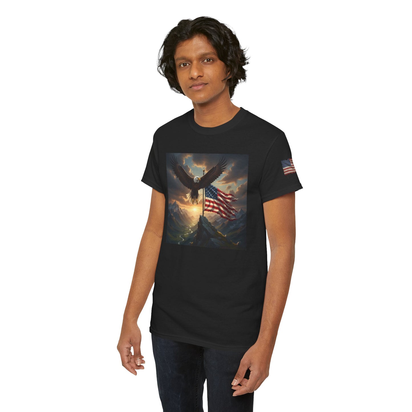 Patriotic Tee with Bald Eagle and Flag