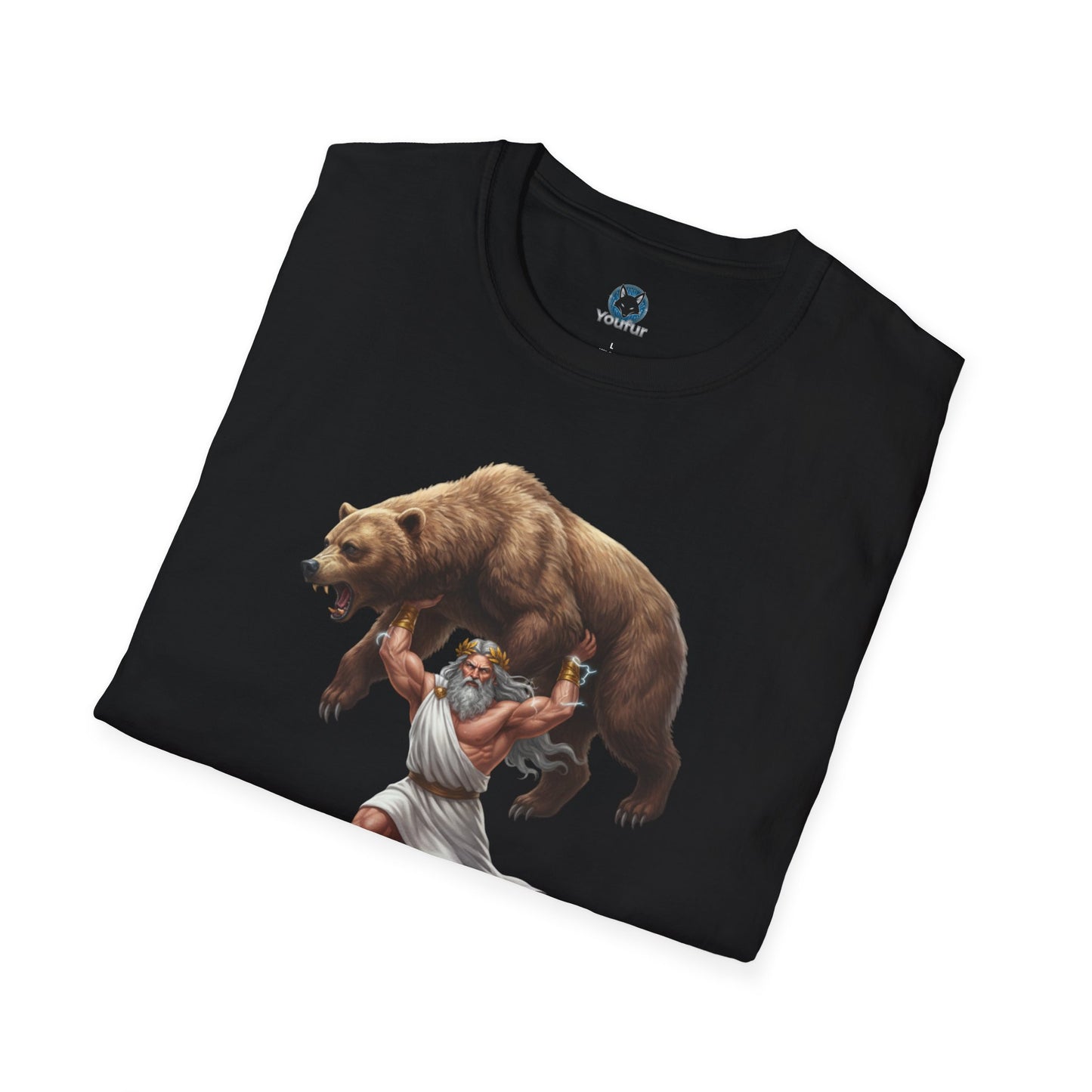 Mythical Greek Zues Softstyle T-Shirt with Grizzly Bear Design