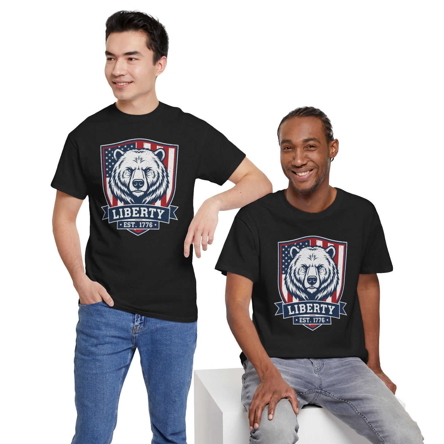 Patriotic Bear Shirt -  USA Flag Shield Tee - Liberty Est 1776 Top s- 4th of July Gift - American Animal Apparel