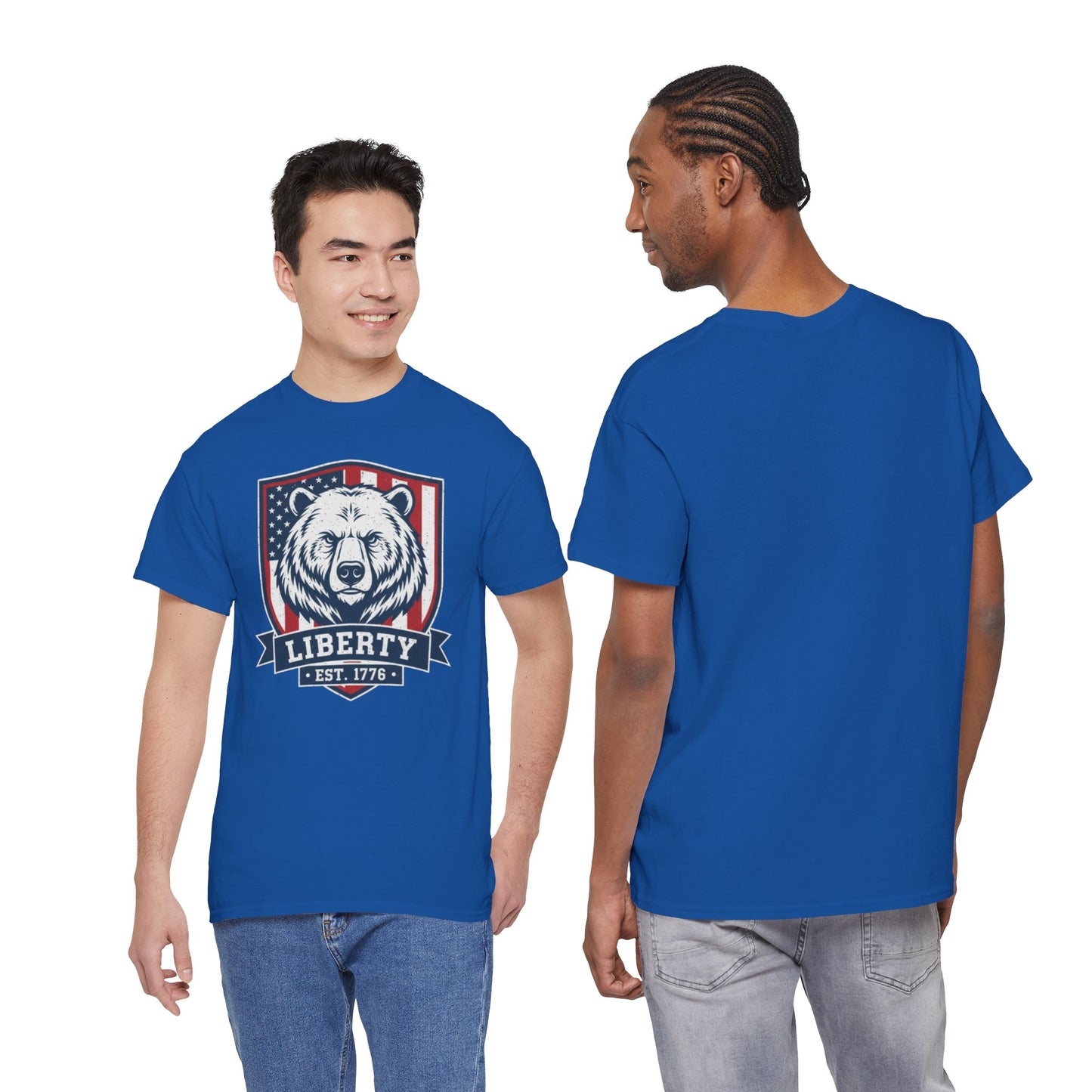 Patriotic Bear Shirt -  USA Flag Shield Tee - Liberty Est 1776 Top s- 4th of July Gift - American Animal Apparel