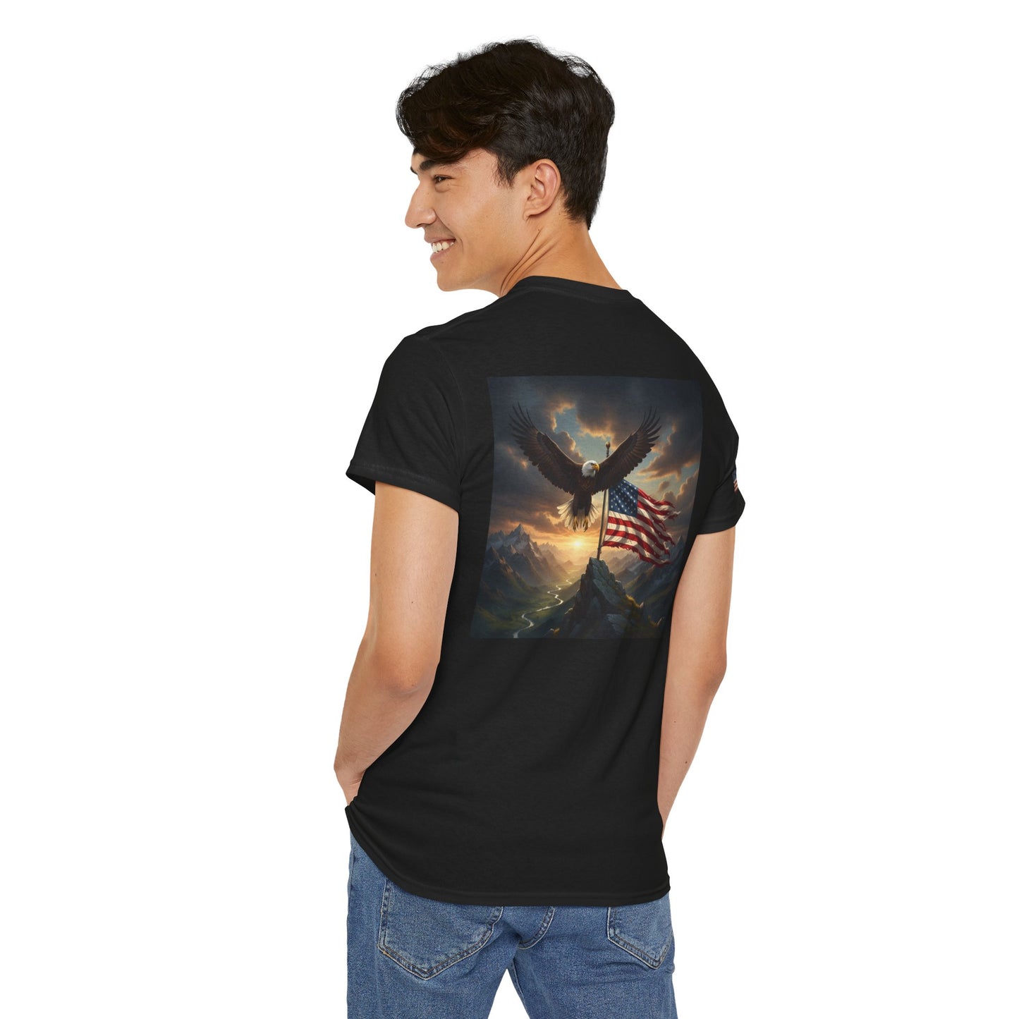 Patriotic Tee with Bald Eagle and Flag