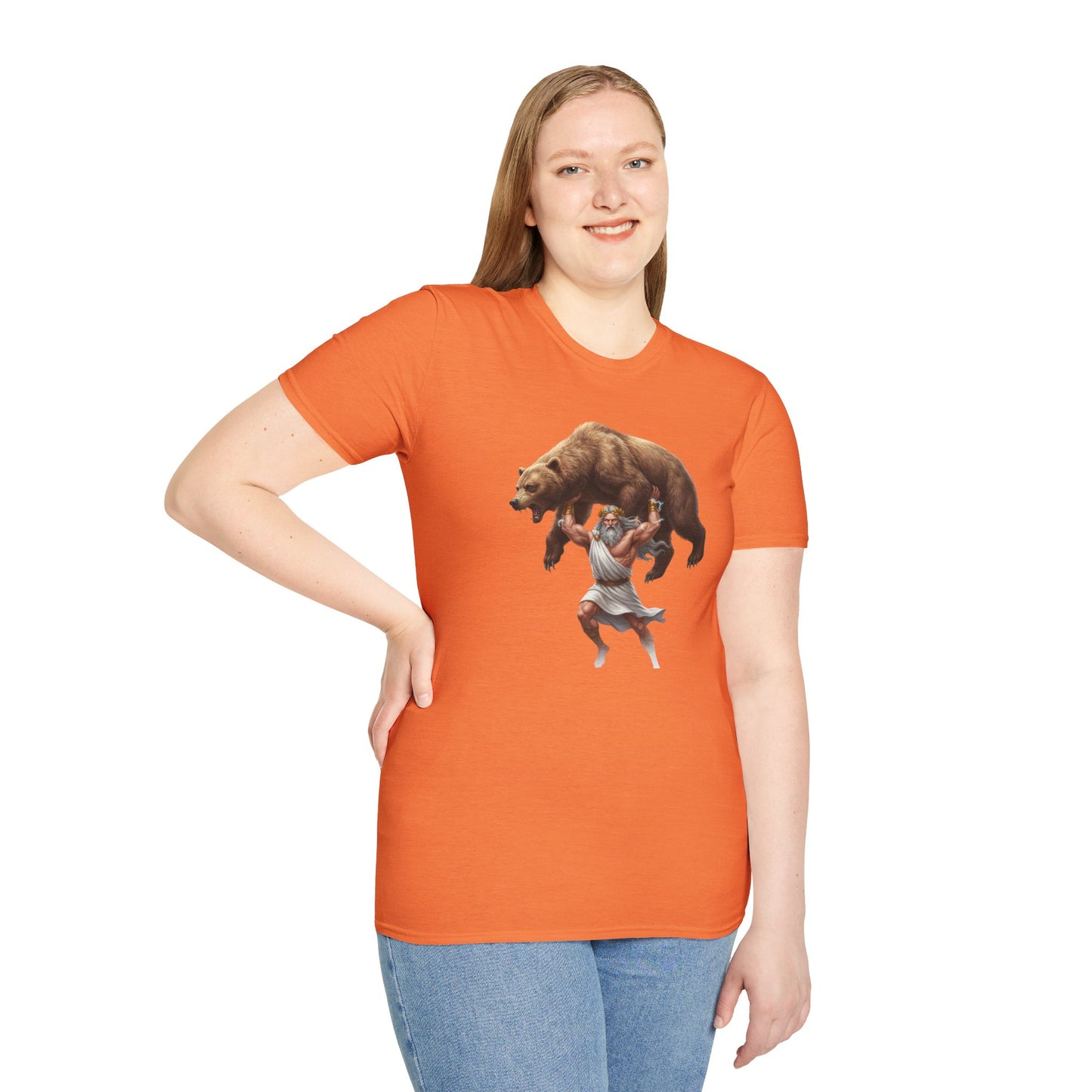 Mythical Greek Zues Softstyle T-Shirt with Grizzly Bear Design