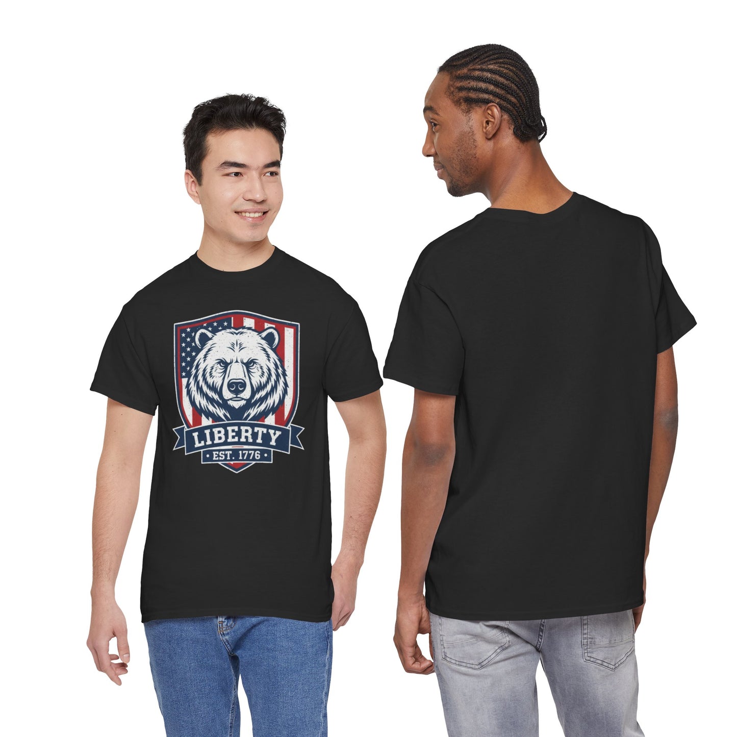Patriotic Bear Shirt -  USA Flag Shield Tee - Liberty Est 1776 Top s- 4th of July Gift - American Animal Apparel