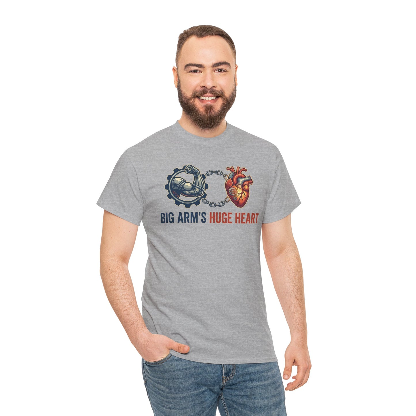 Big Arms Huge Heart Gym T-Shirt | Men's Bodybuilding Graphic Tee | Funny Weightlifting Shirt | Workout Motivation Top | Fitness Lover Gift