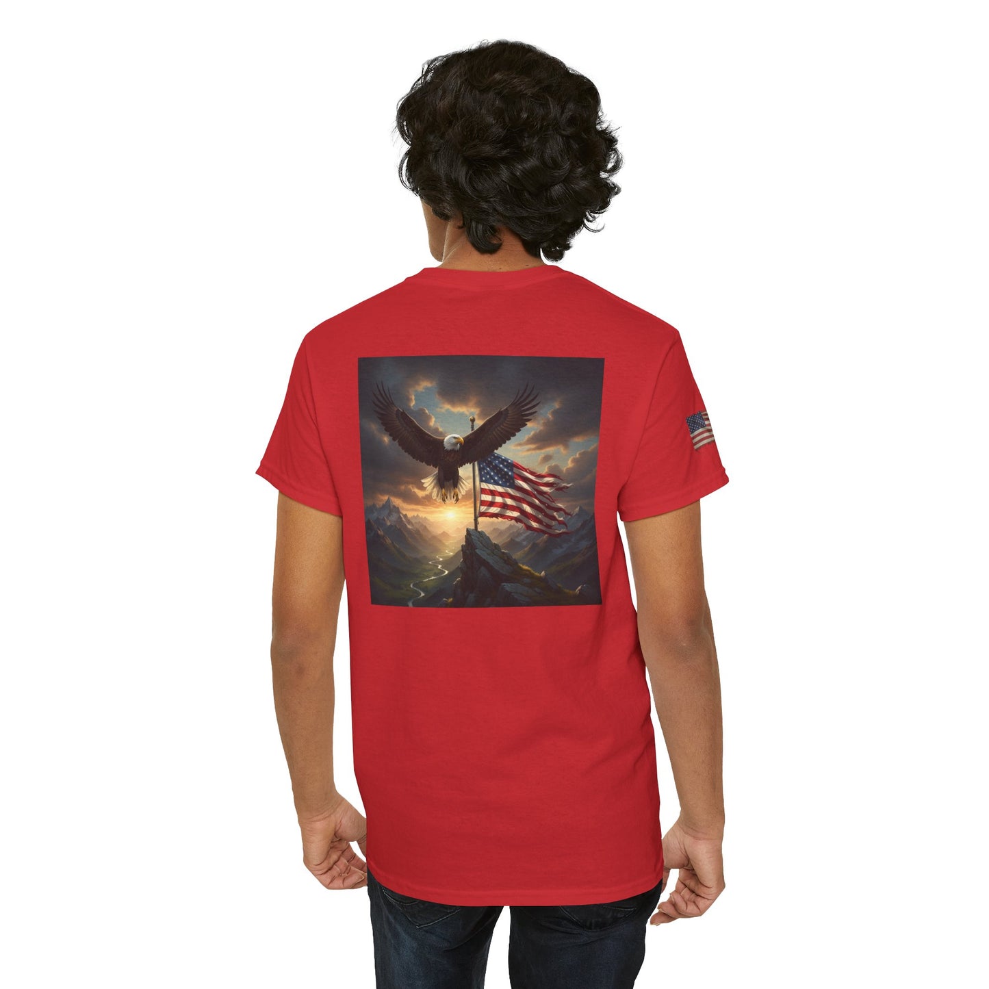 Patriotic Tee with Bald Eagle and Flag