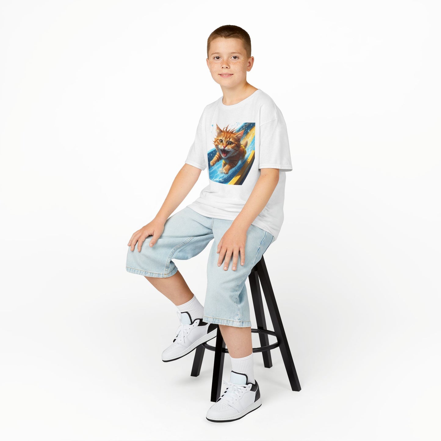 Kids T-shirt - Playful Cat Sliding Down Water Slide
