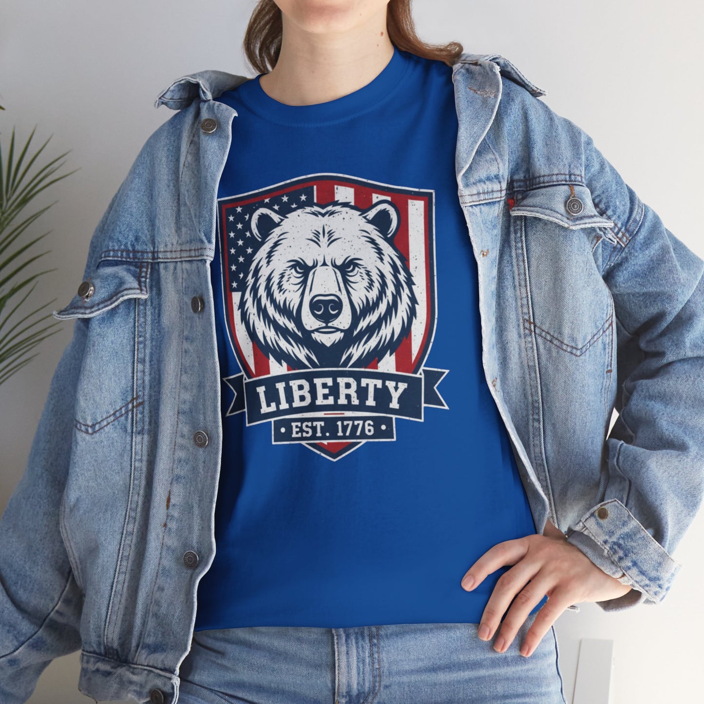 Patriotic Bear Shirt -  USA Flag Shield Tee - Liberty Est 1776 Top s- 4th of July Gift - American Animal Apparel