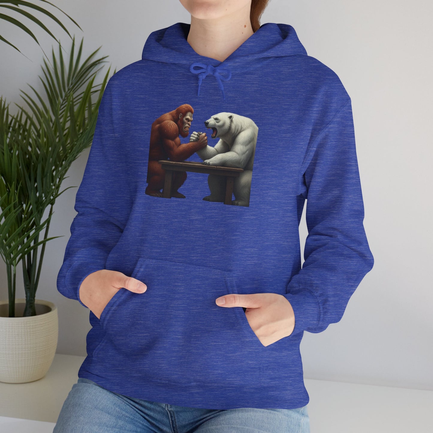 Bigfoot Arm Wrestling Polar Bear Hoodie - Unisex Sweatshirt