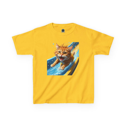 Kids T-shirt - Playful Cat Sliding Down Water Slide