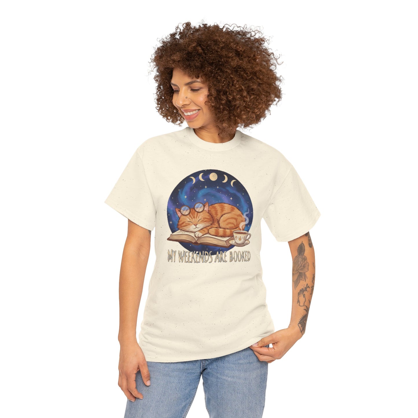 Sleeping Orange Cat shirt | My Weekends Are Booked, moon phases, cozy cat tee