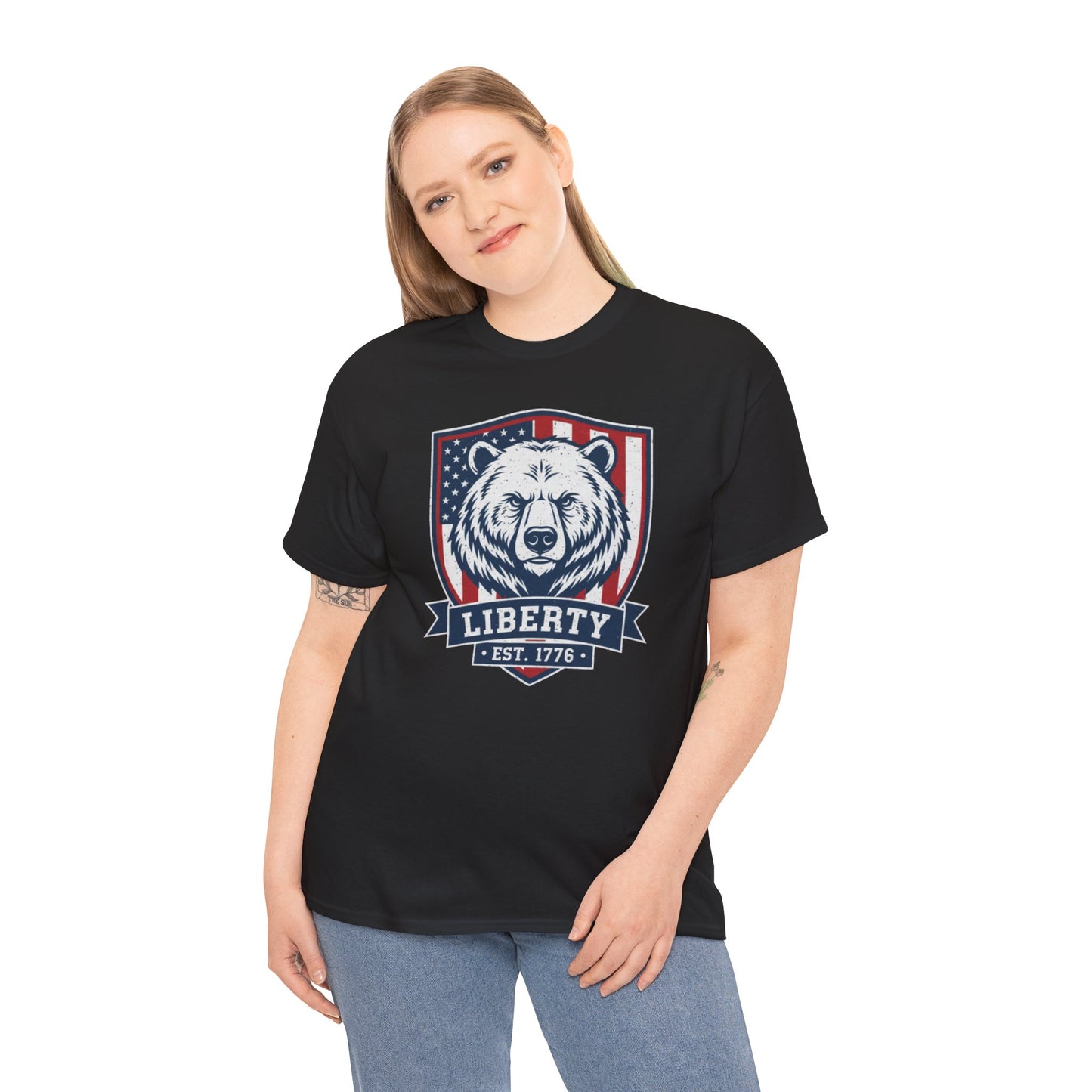 Patriotic Bear Shirt -  USA Flag Shield Tee - Liberty Est 1776 Top s- 4th of July Gift - American Animal Apparel