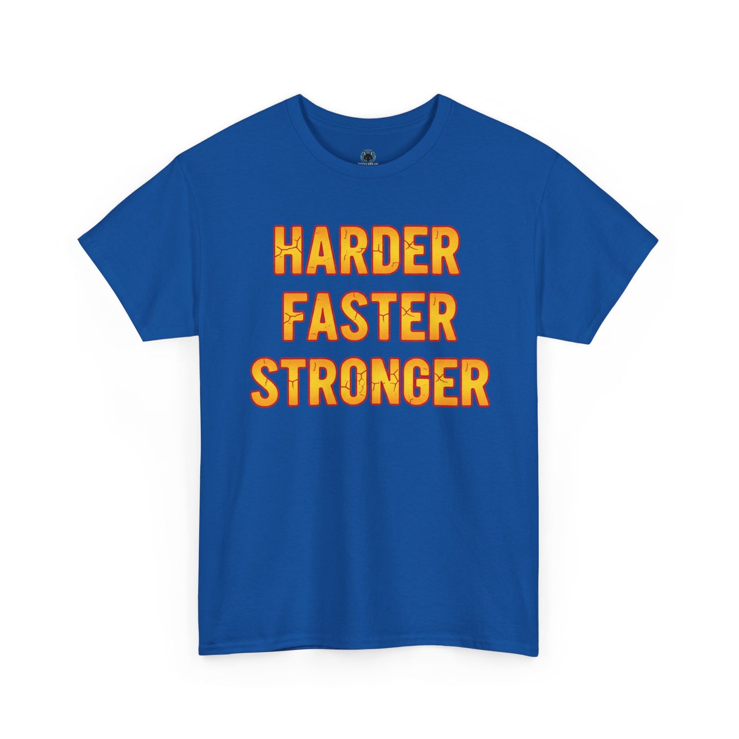 Harder Faster Stronger Tee | Motivational Workout Shirt, Bold Orange Text