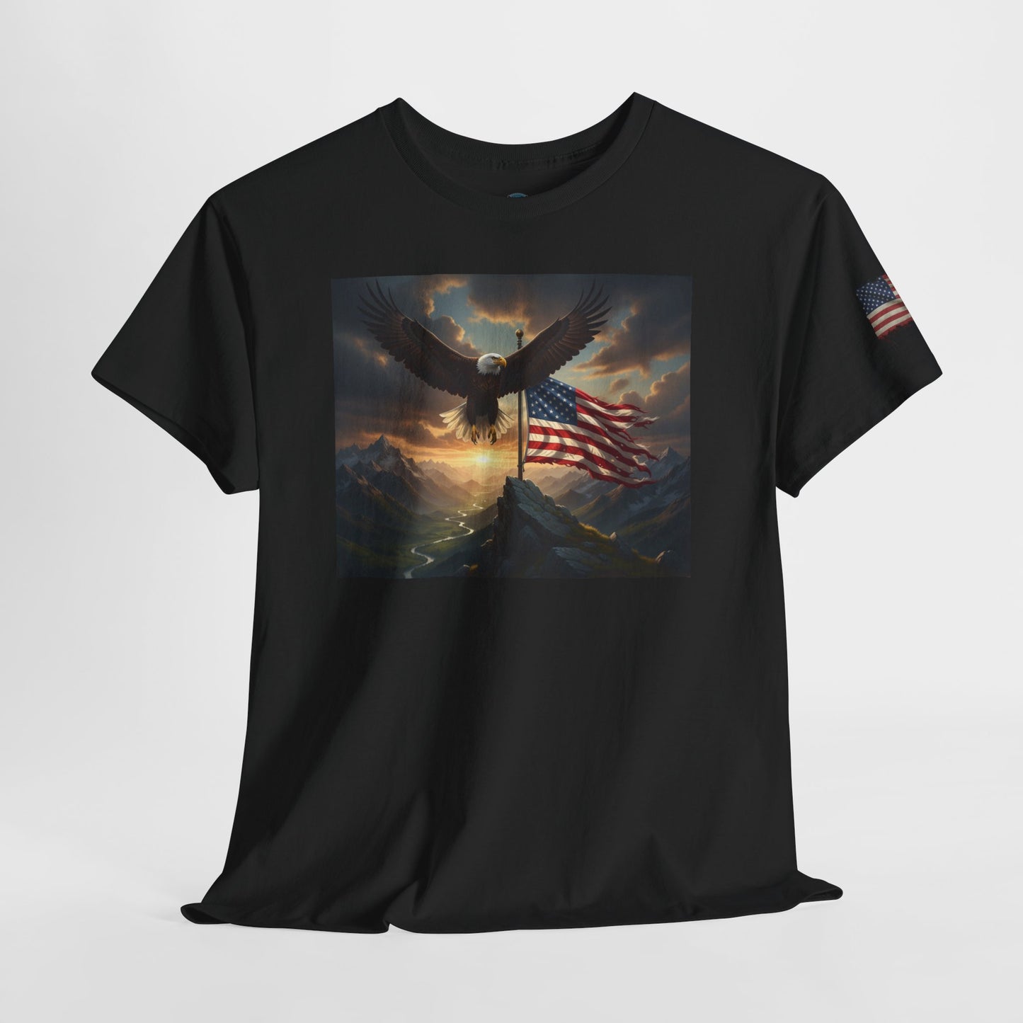 Patriotic Tee with Bald Eagle and Flag