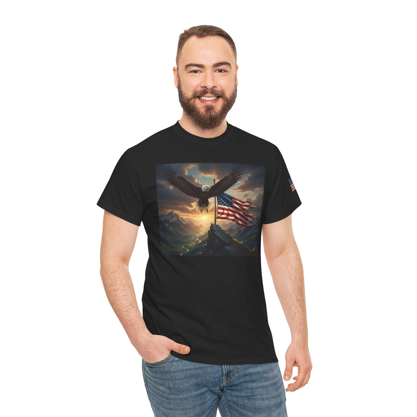 Patriotic Tee with Bald Eagle and Flag
