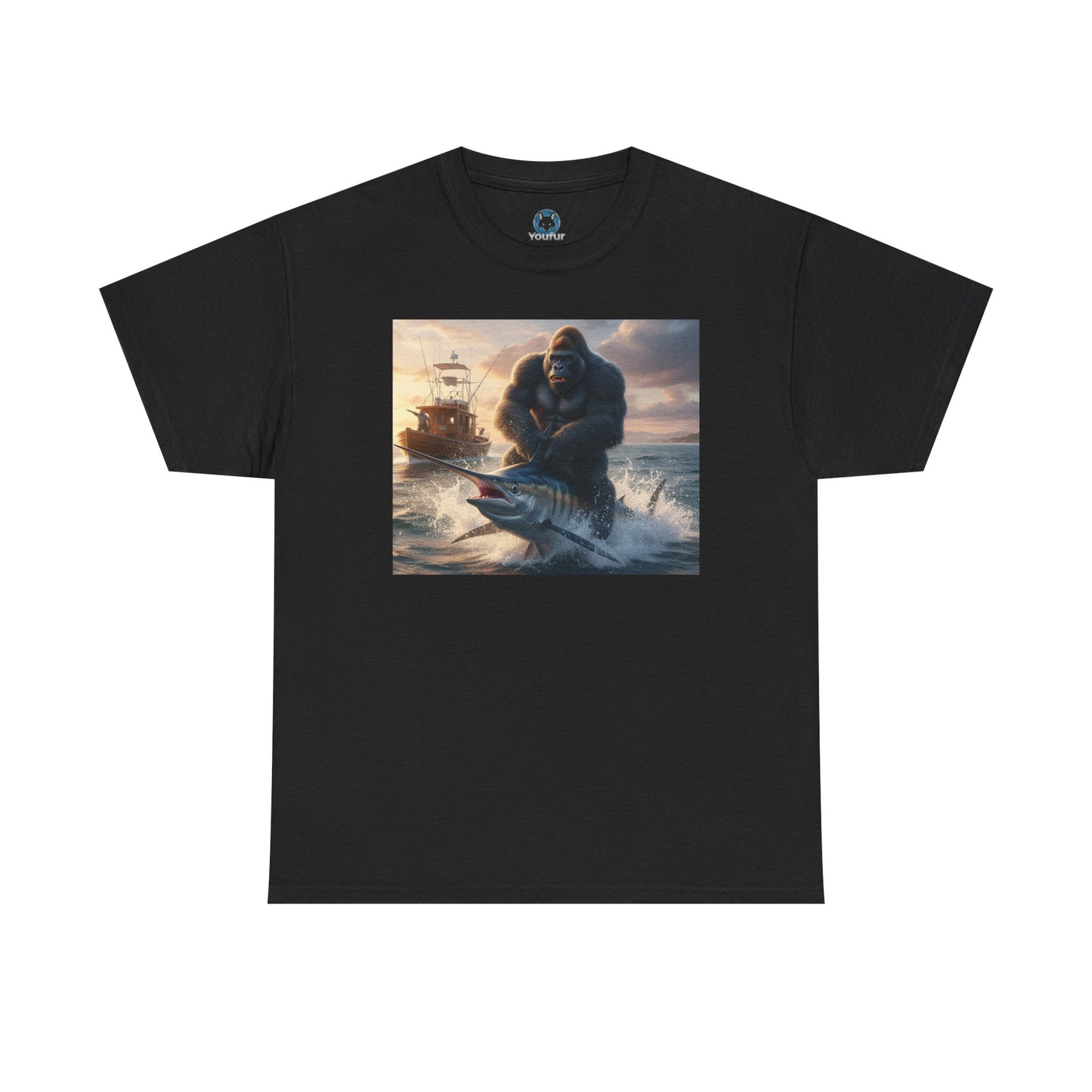 Gorilla riding a swordfish in the ocean design T-Shirt