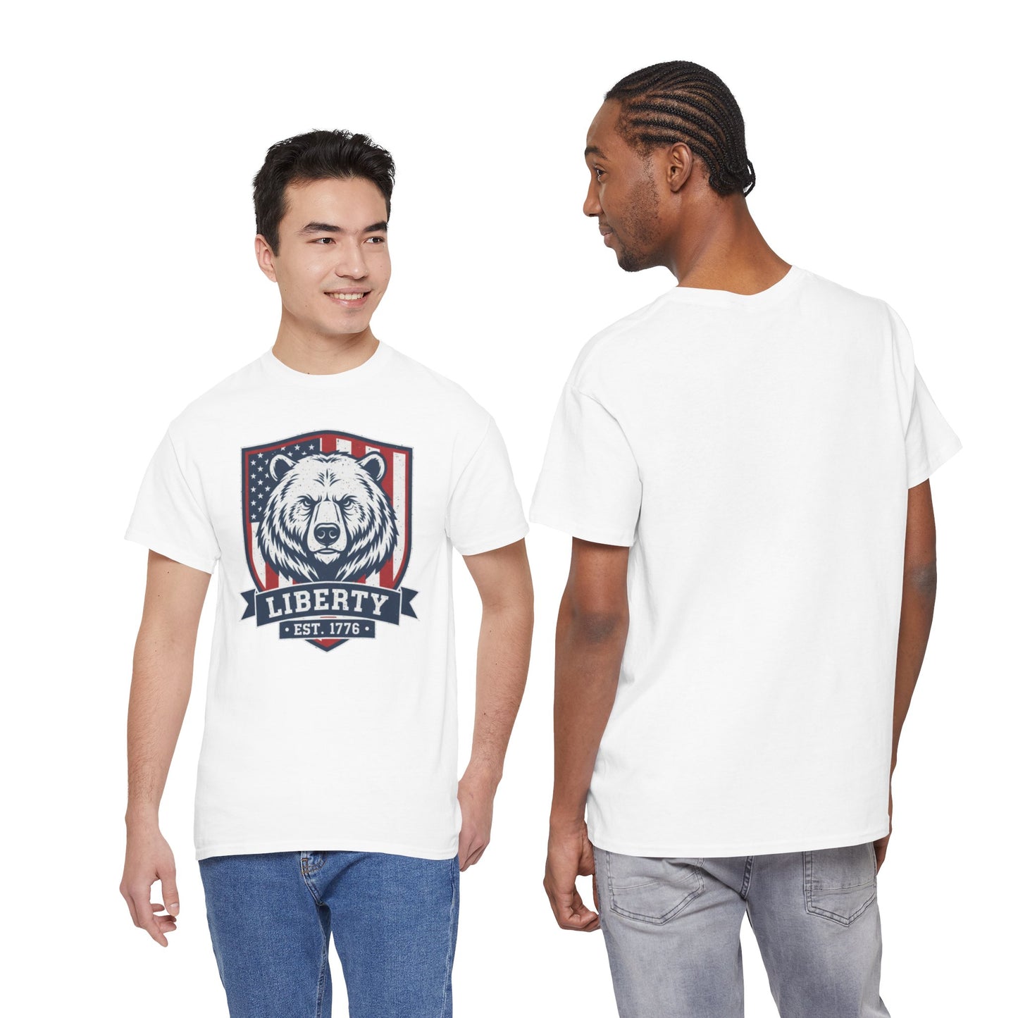 Patriotic Bear Shirt -  USA Flag Shield Tee - Liberty Est 1776 Top s- 4th of July Gift - American Animal Apparel