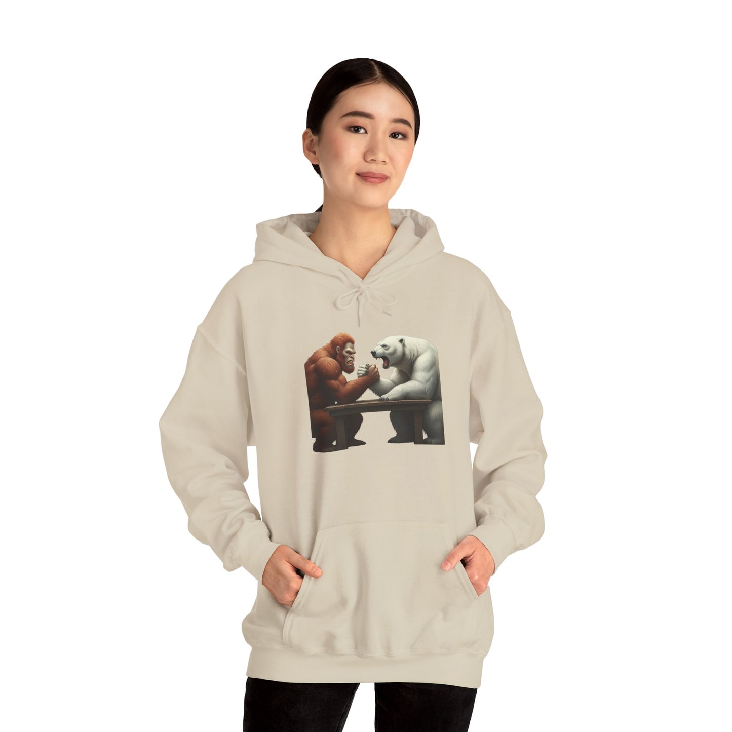 Bigfoot Arm Wrestling Polar Bear Hoodie - Unisex Sweatshirt