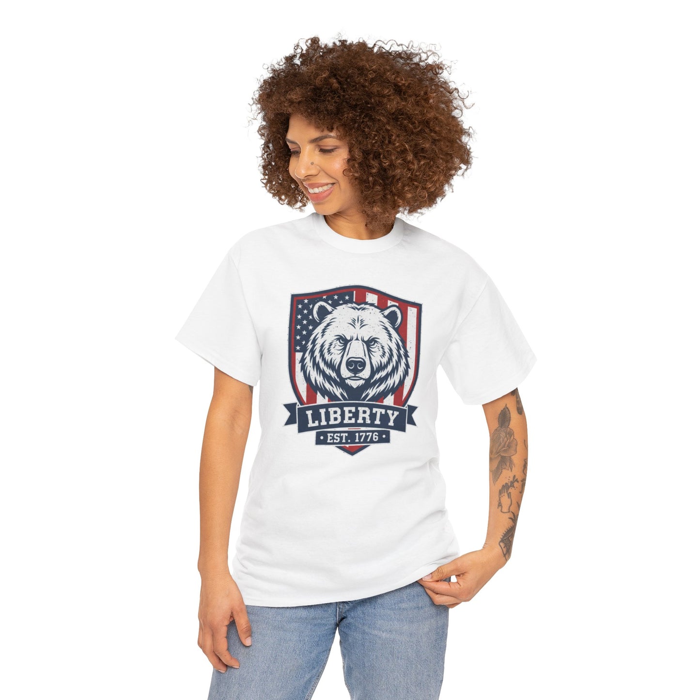 Patriotic Bear Shirt -  USA Flag Shield Tee - Liberty Est 1776 Top s- 4th of July Gift - American Animal Apparel