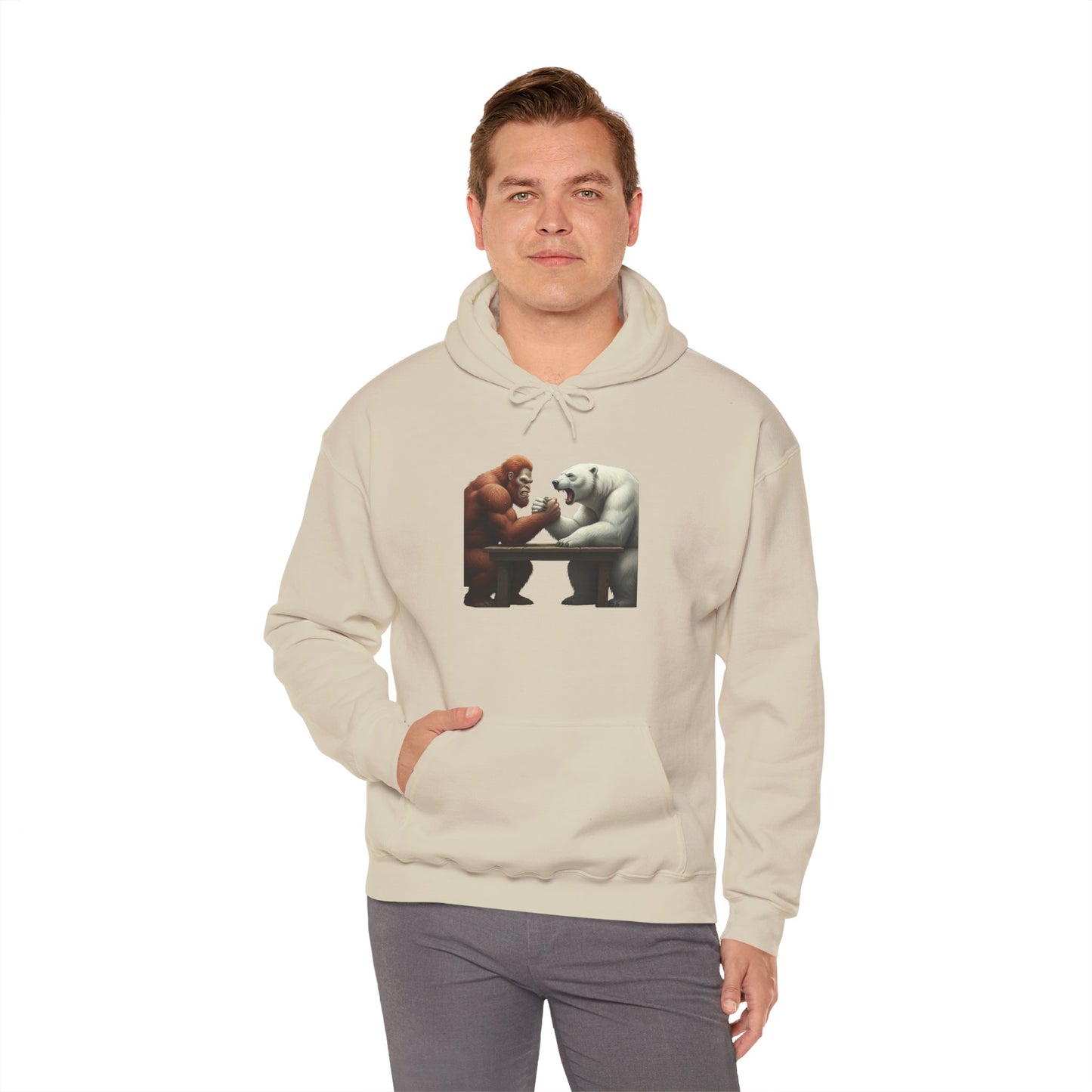 Bigfoot Arm Wrestling Polar Bear Hoodie - Unisex Sweatshirt