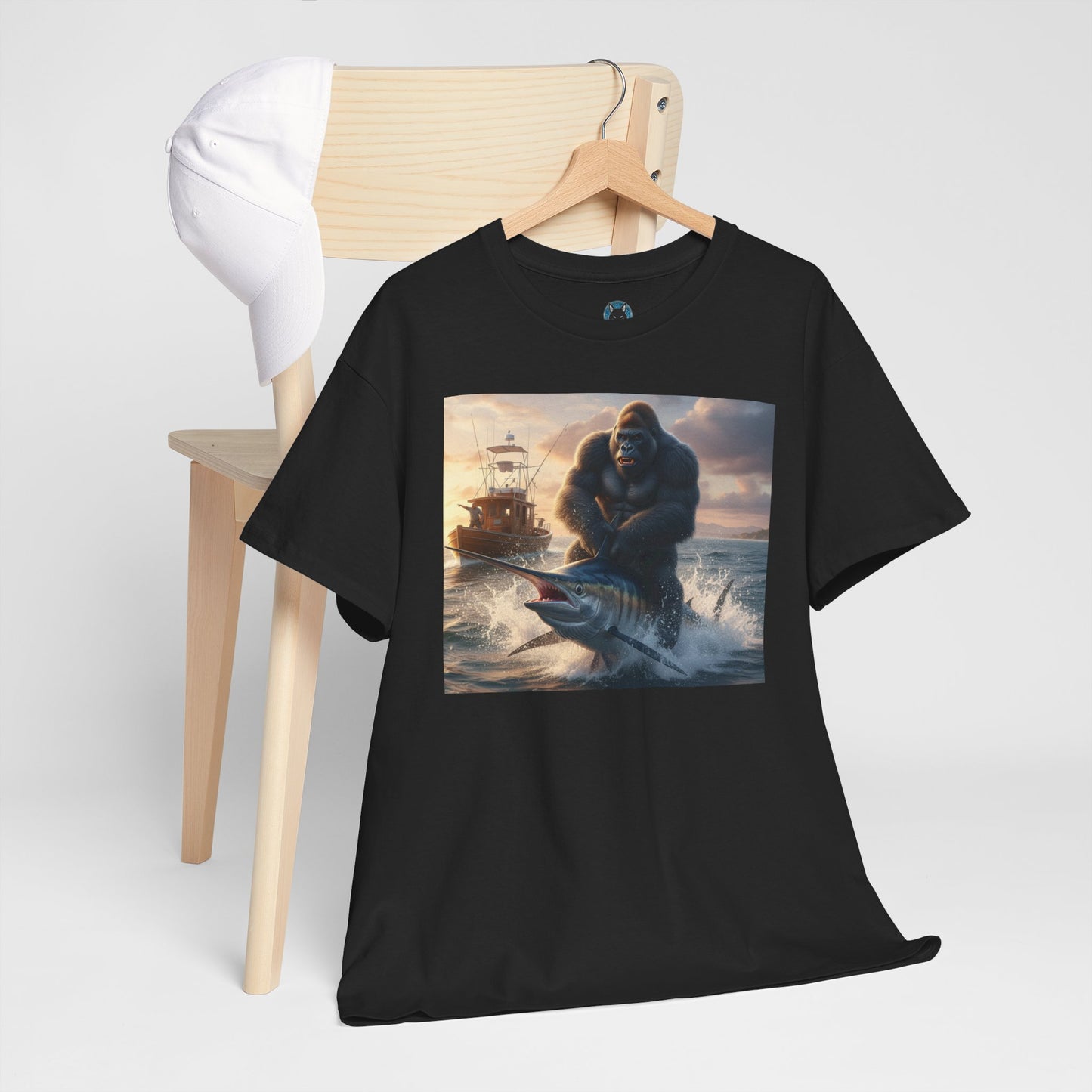 Gorilla riding a swordfish in the ocean design T-Shirt