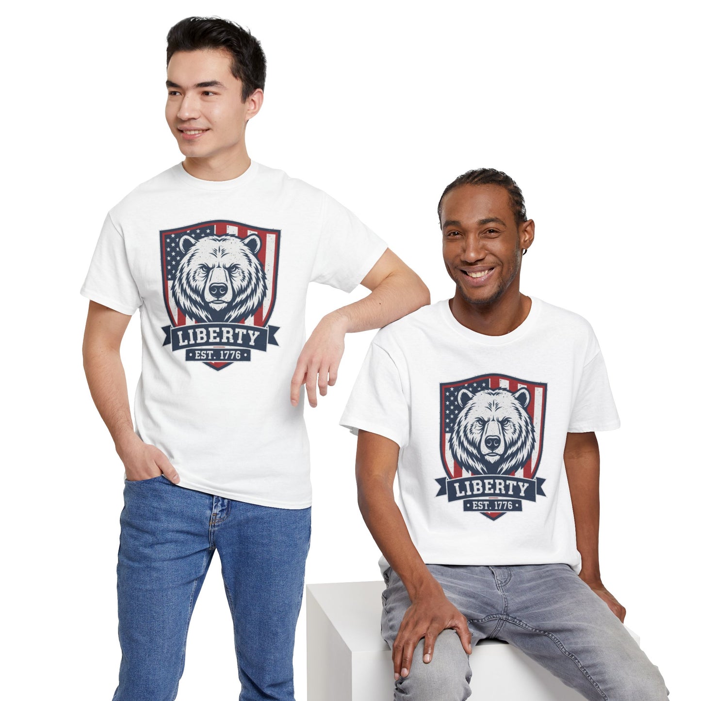 Patriotic Bear Shirt -  USA Flag Shield Tee - Liberty Est 1776 Top s- 4th of July Gift - American Animal Apparel