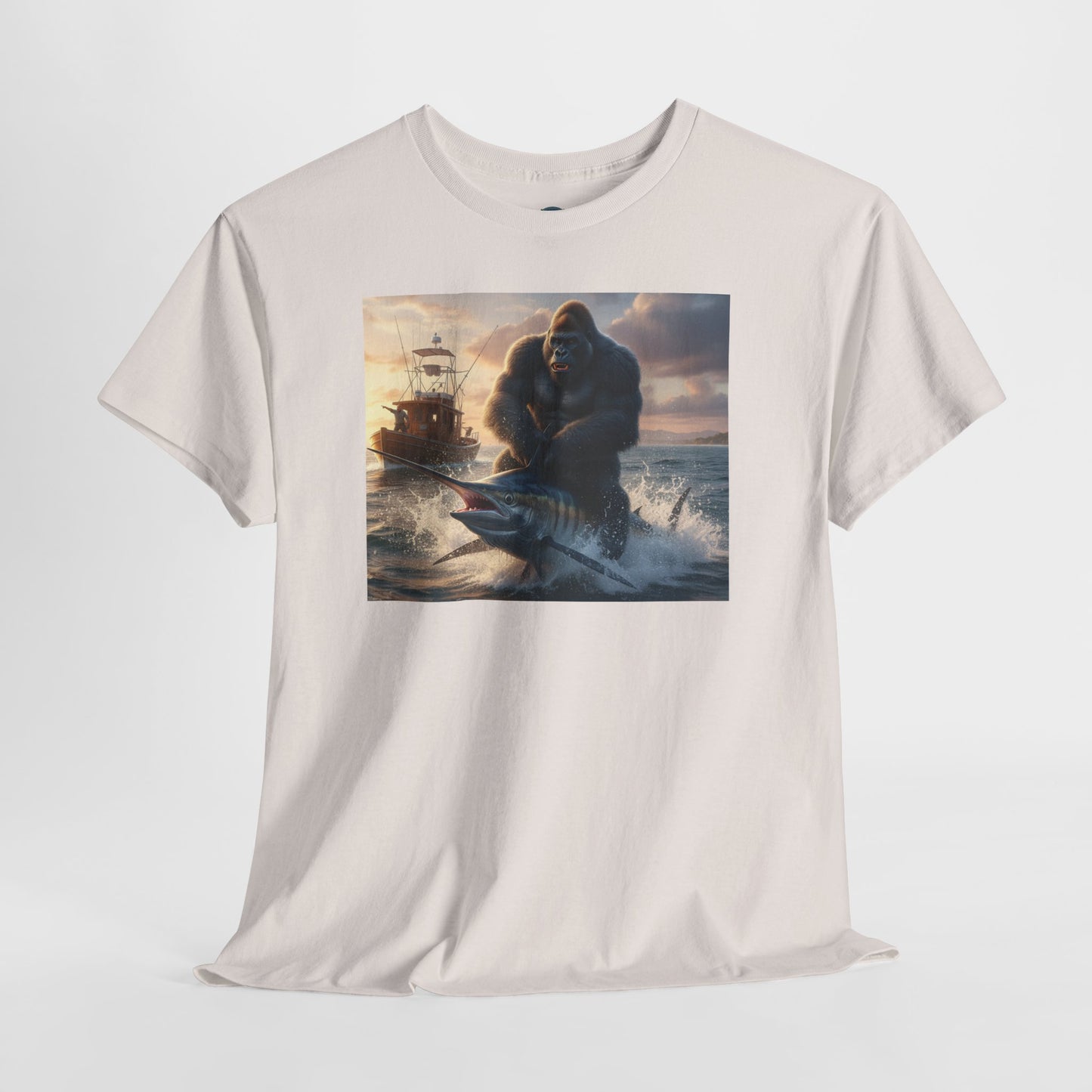 Gorilla riding a swordfish in the ocean design T-Shirt