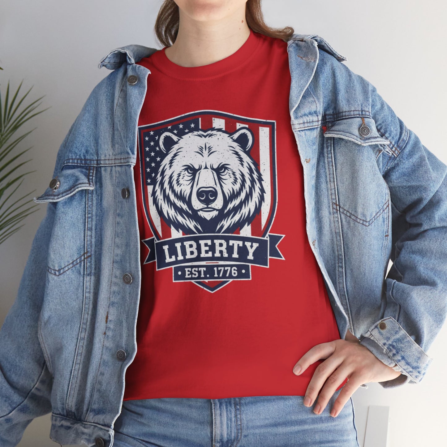 Patriotic Bear Shirt -  USA Flag Shield Tee - Liberty Est 1776 Top s- 4th of July Gift - American Animal Apparel