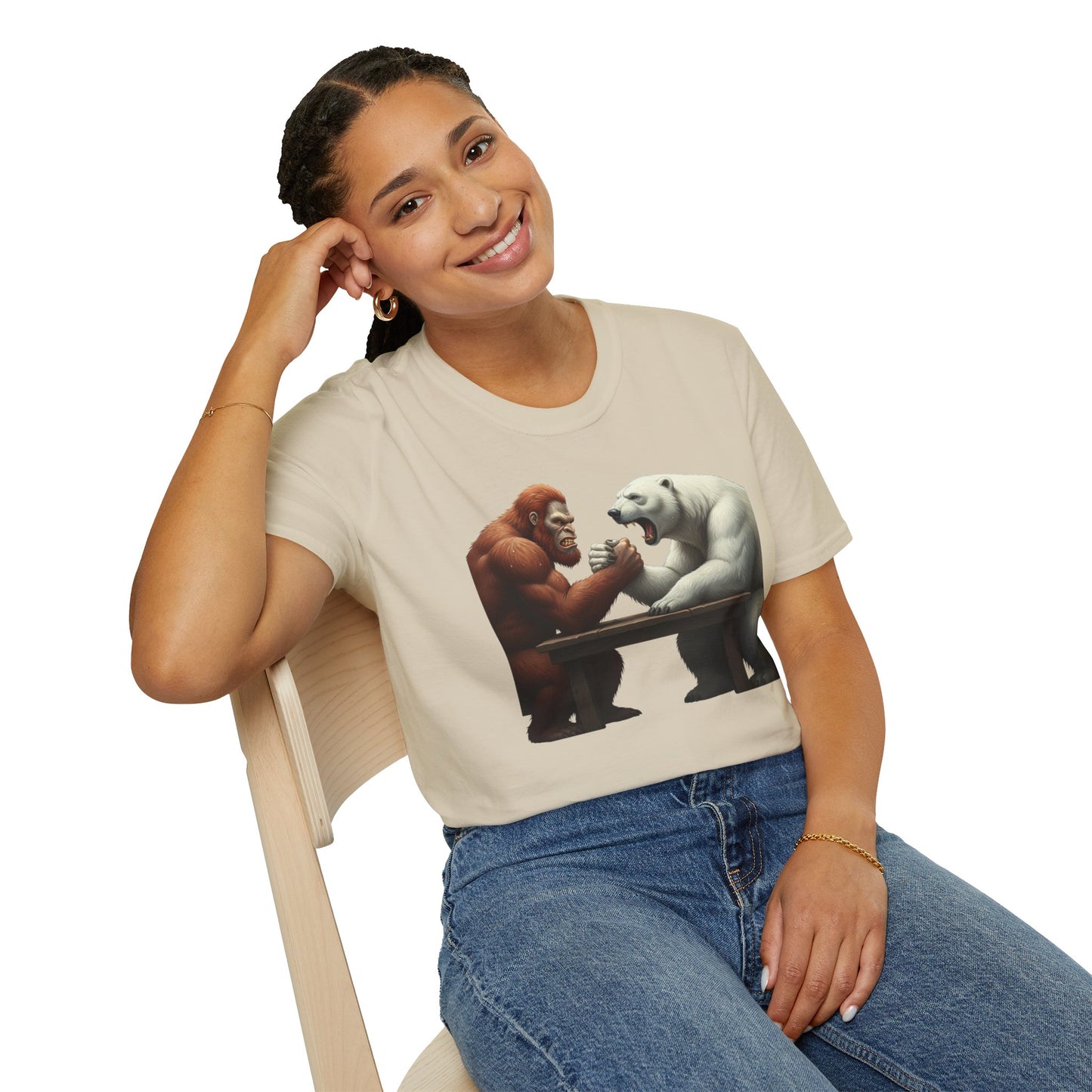 Graphic T-shirt - Bigfoot Arm Wrestling Polar Bear Design
