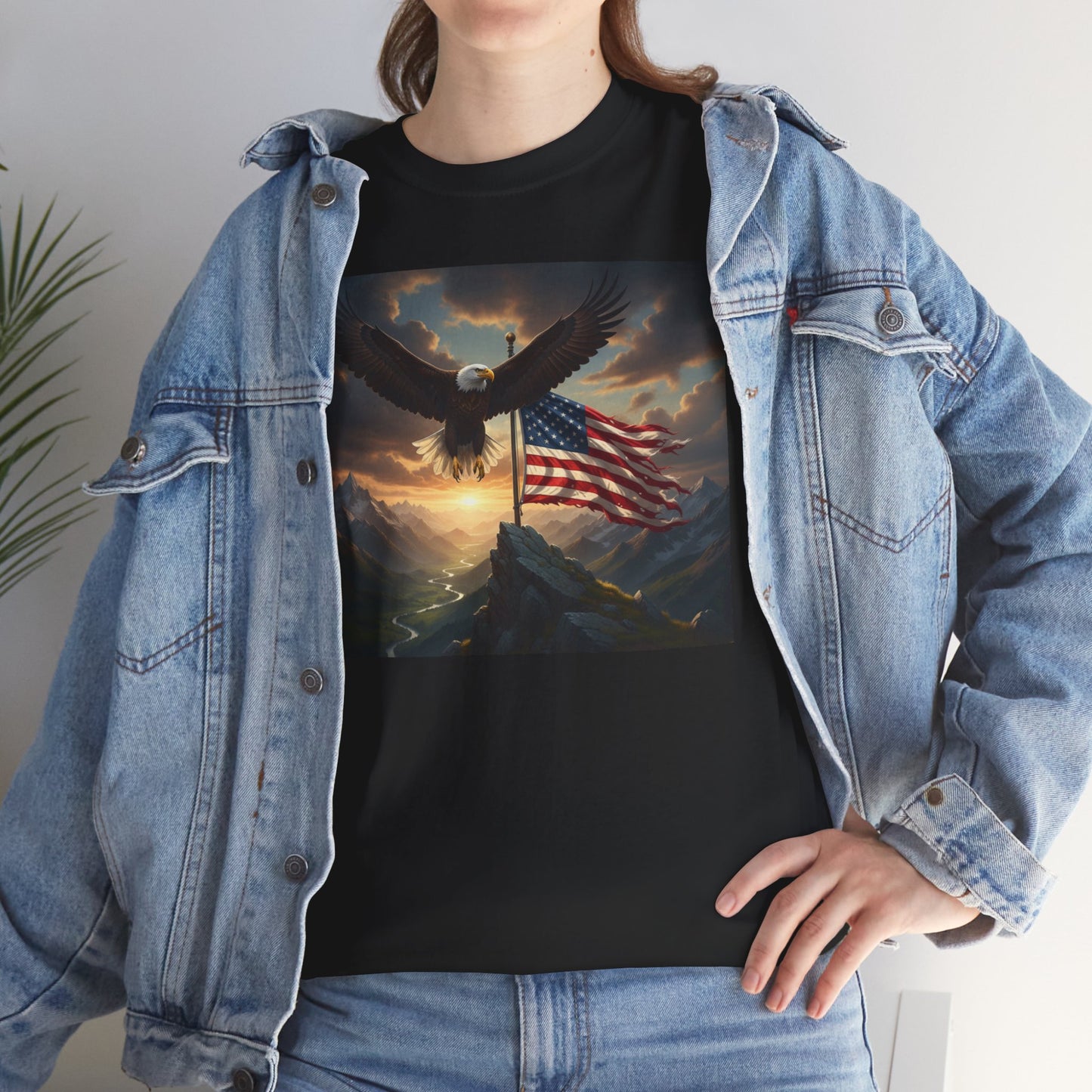 Patriotic Tee with Bald Eagle and Flag