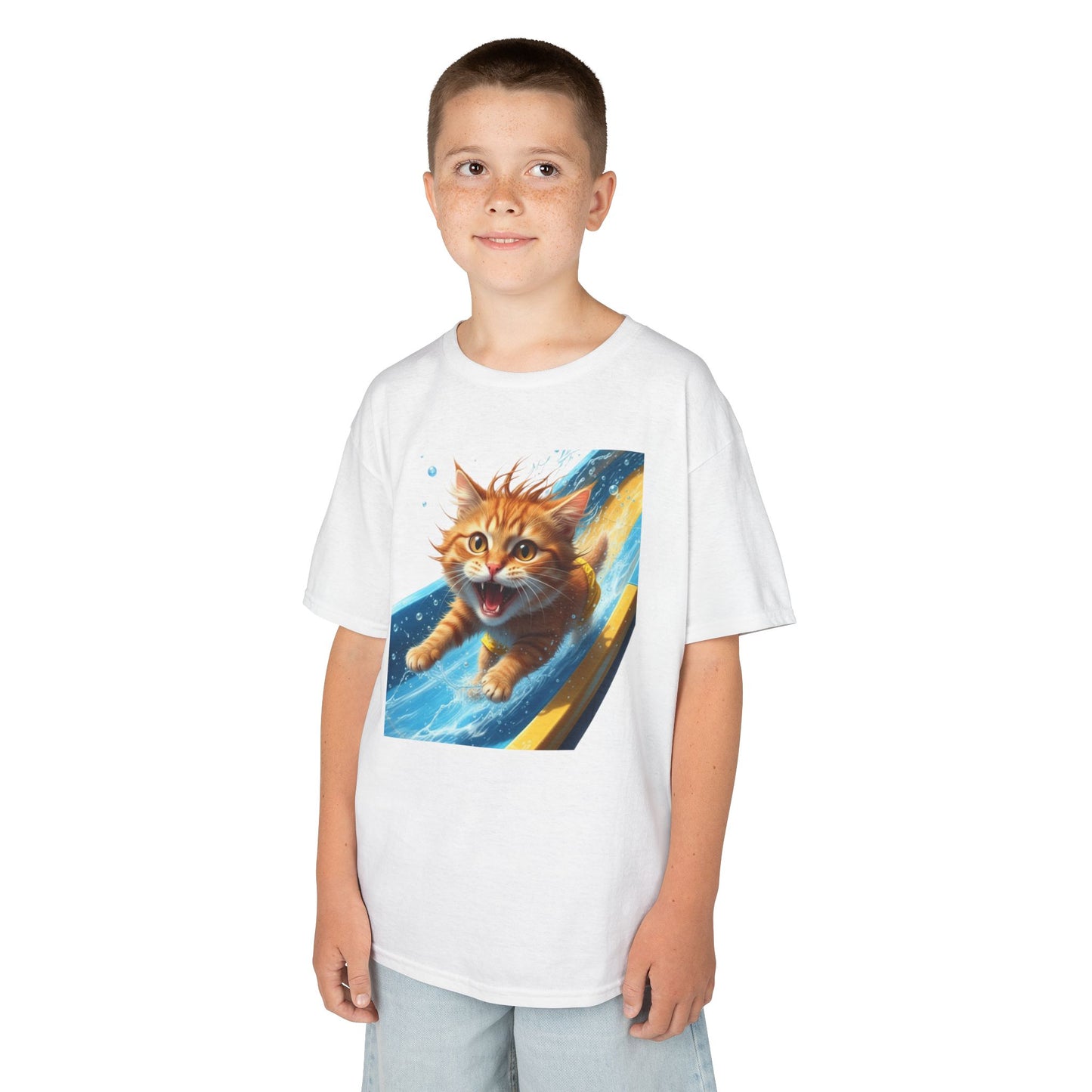 Kids T-shirt - Playful Cat Sliding Down Water Slide