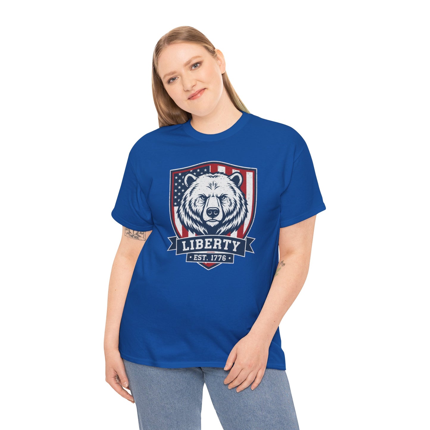 Patriotic Bear Shirt -  USA Flag Shield Tee - Liberty Est 1776 Top s- 4th of July Gift - American Animal Apparel