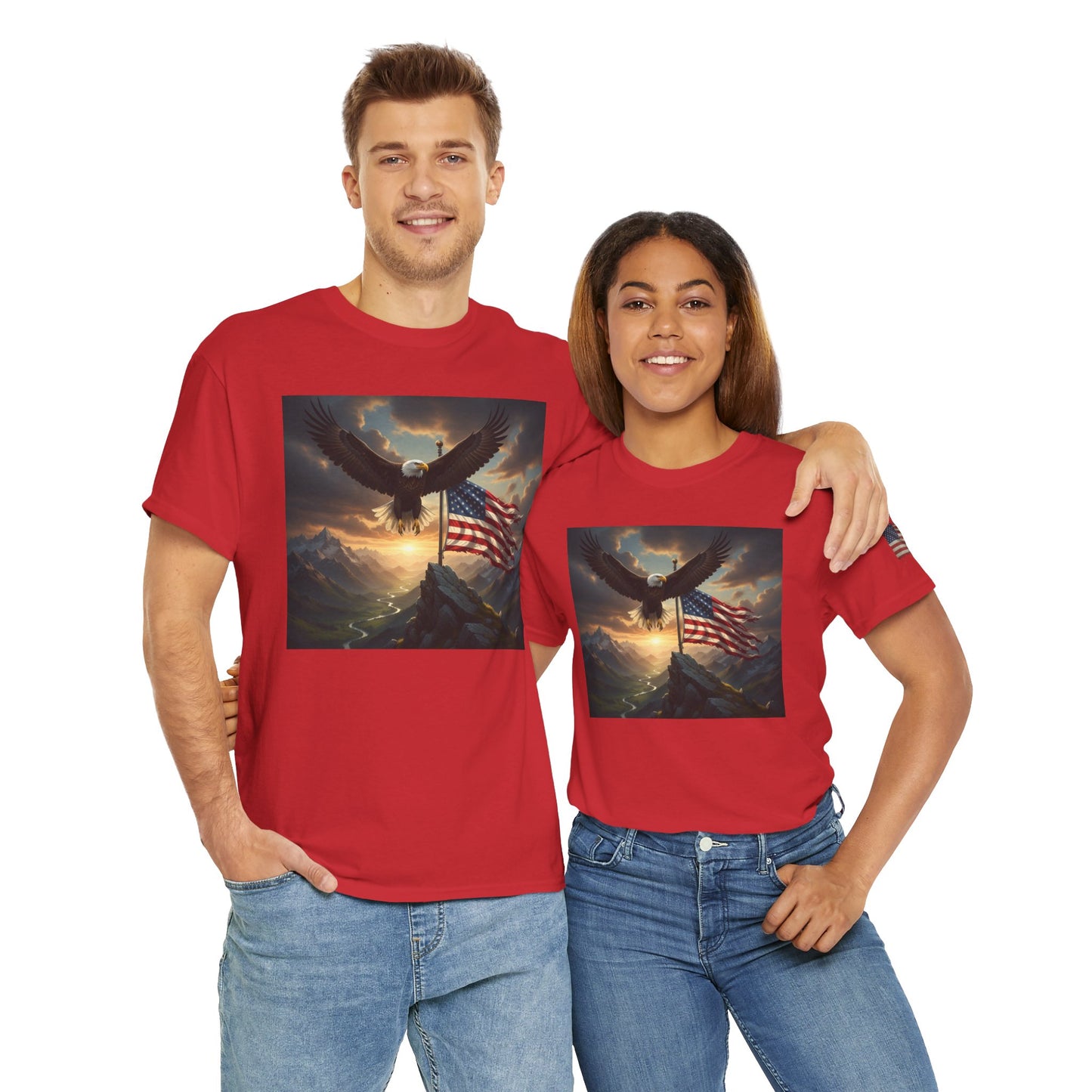 Patriotic Tee with Bald Eagle and Flag
