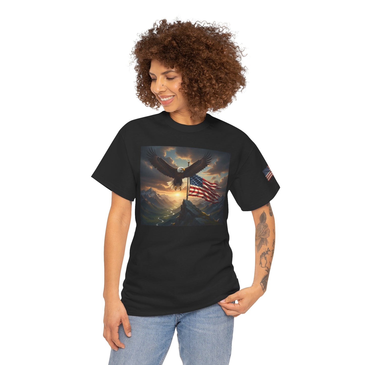 Patriotic Tee with Bald Eagle and Flag