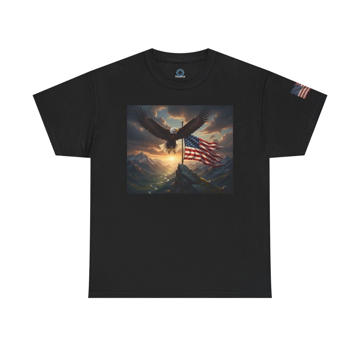 Patriotic Tee with Bald Eagle and Flag