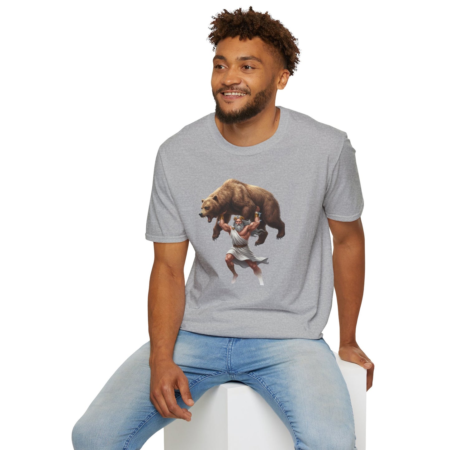 Mythical Greek Zues Softstyle T-Shirt with Grizzly Bear Design
