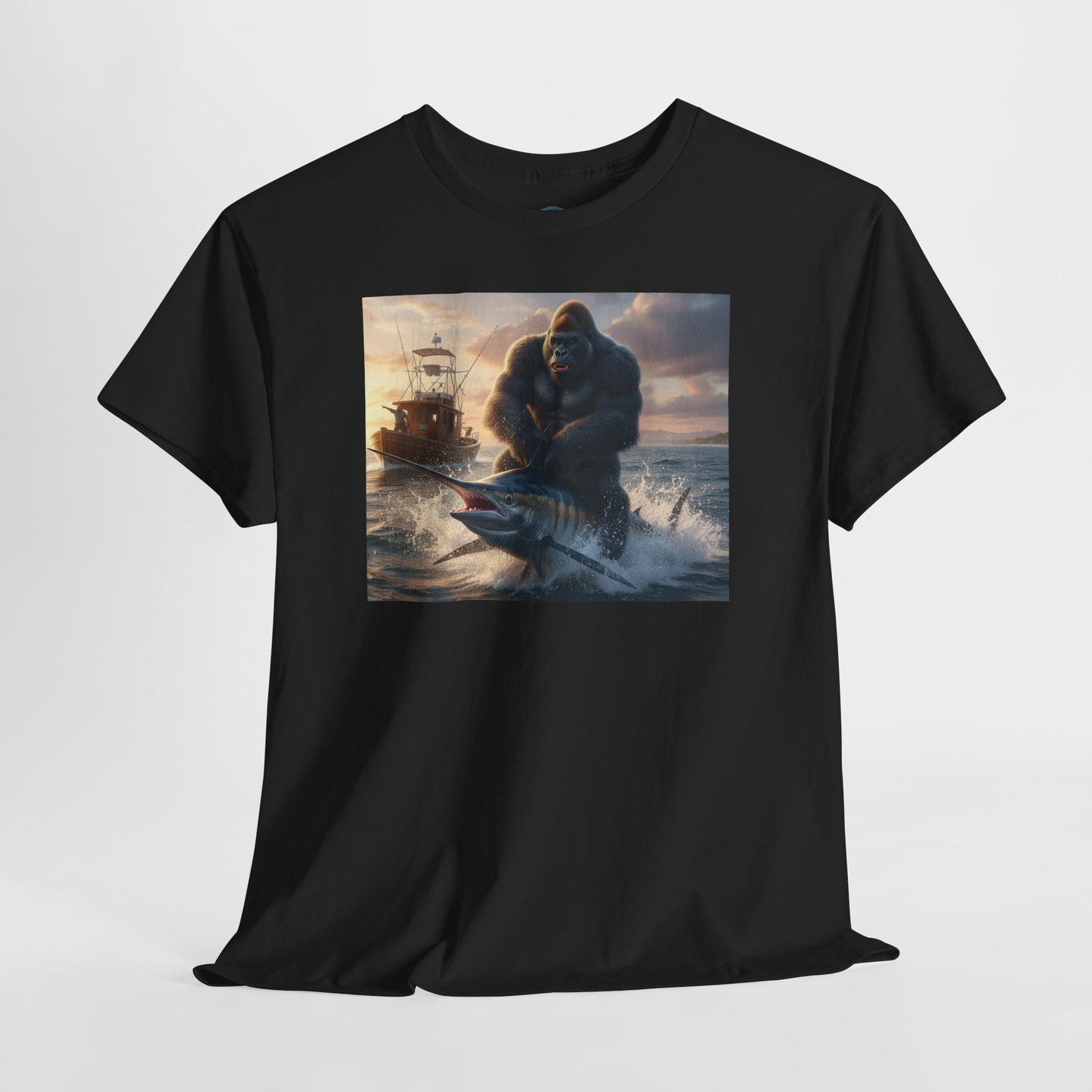 Gorilla riding a swordfish in the ocean design T-Shirt