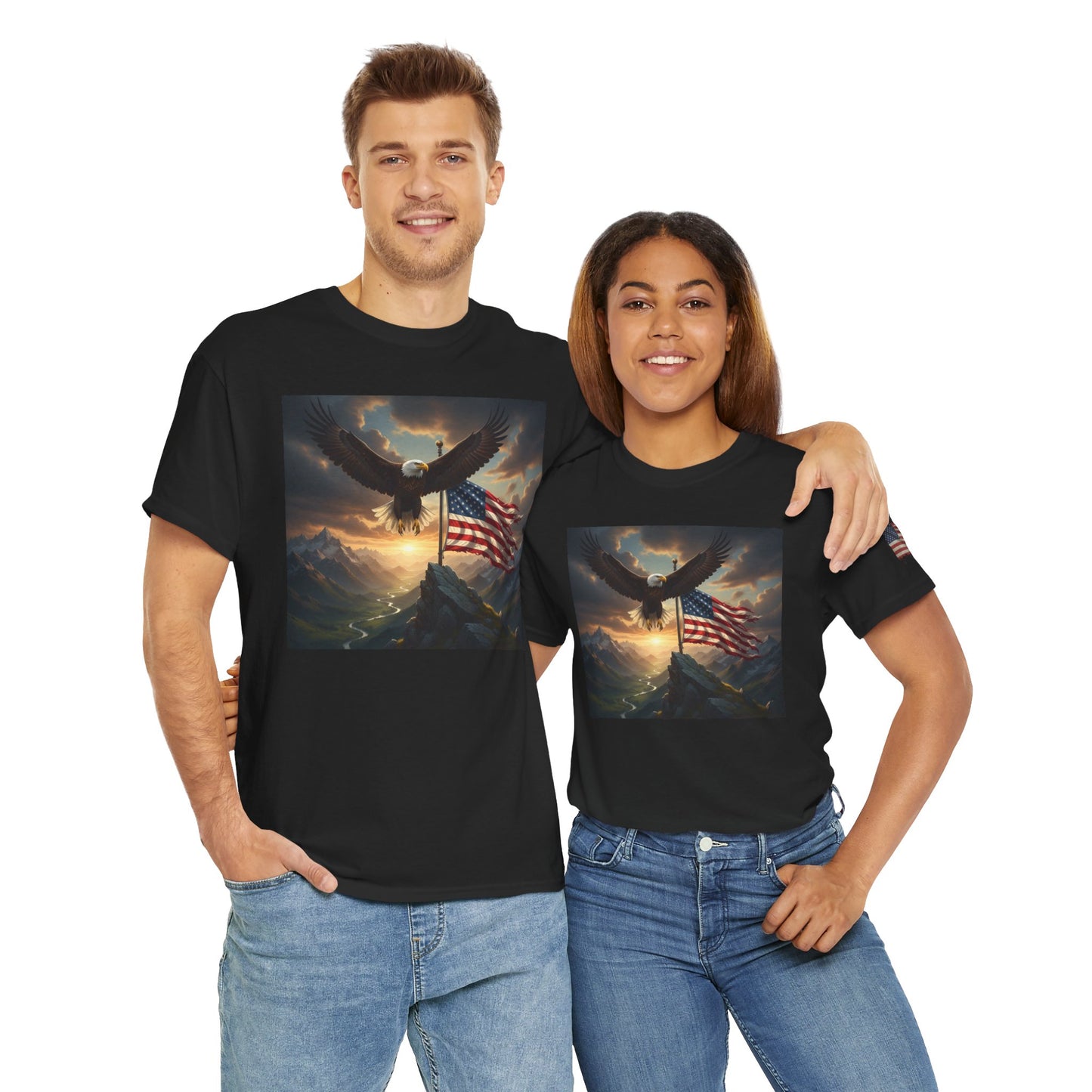 Patriotic Tee with Bald Eagle and Flag