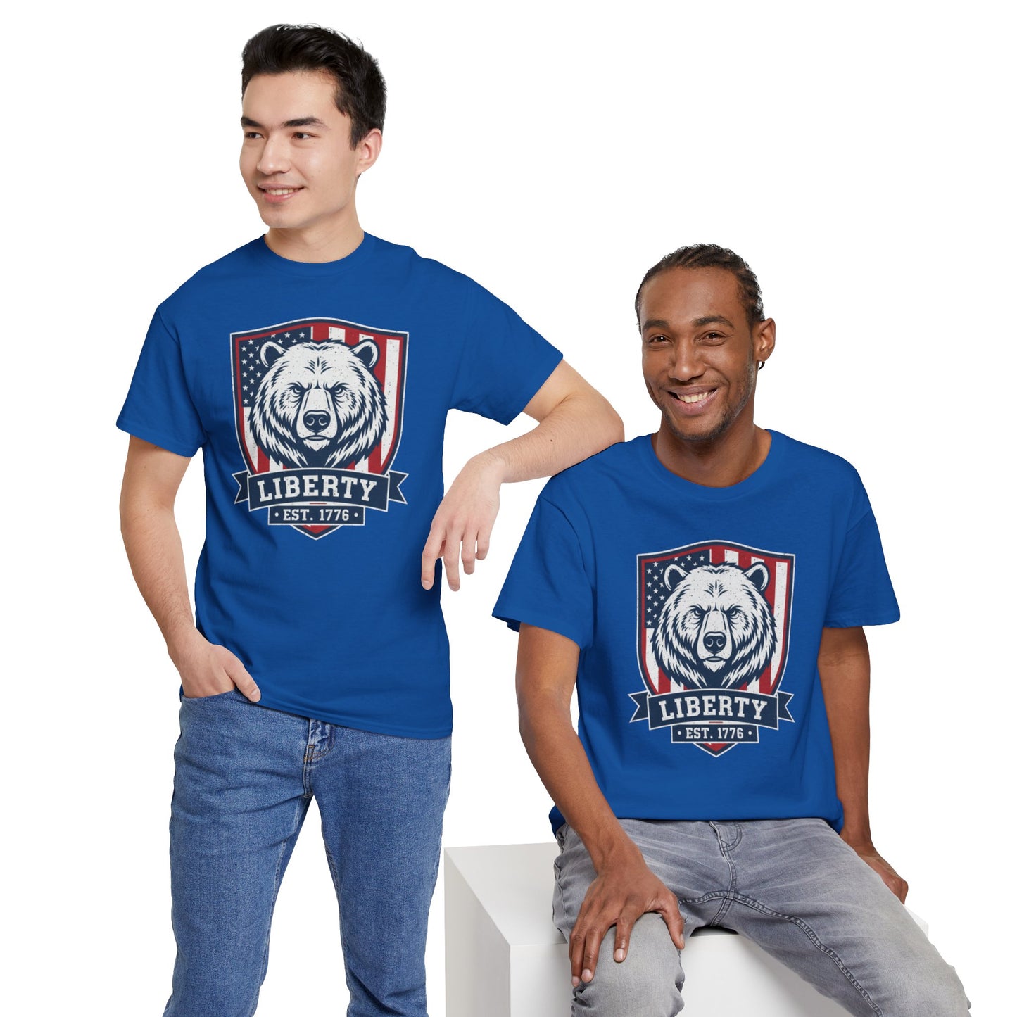 Patriotic Bear Shirt -  USA Flag Shield Tee - Liberty Est 1776 Top s- 4th of July Gift - American Animal Apparel