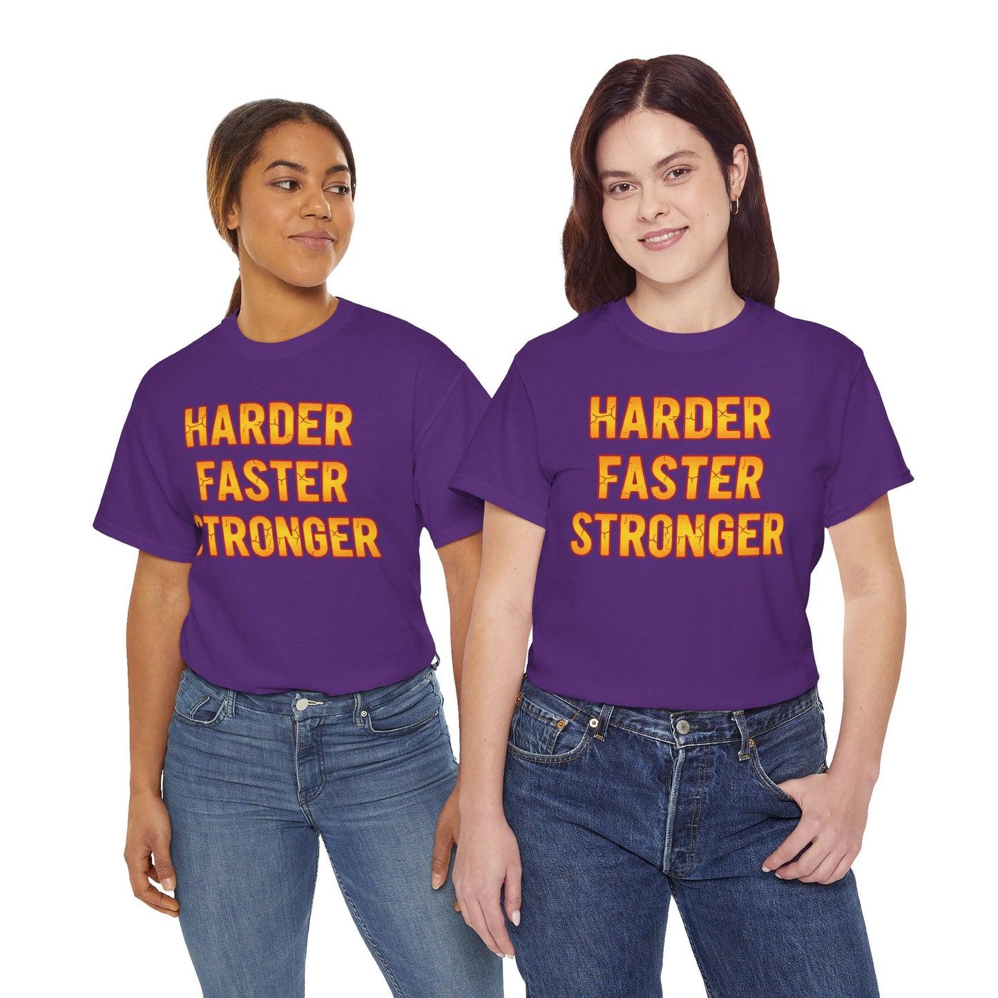 Harder Faster Stronger Tee | Motivational Workout Shirt, Bold Orange Text