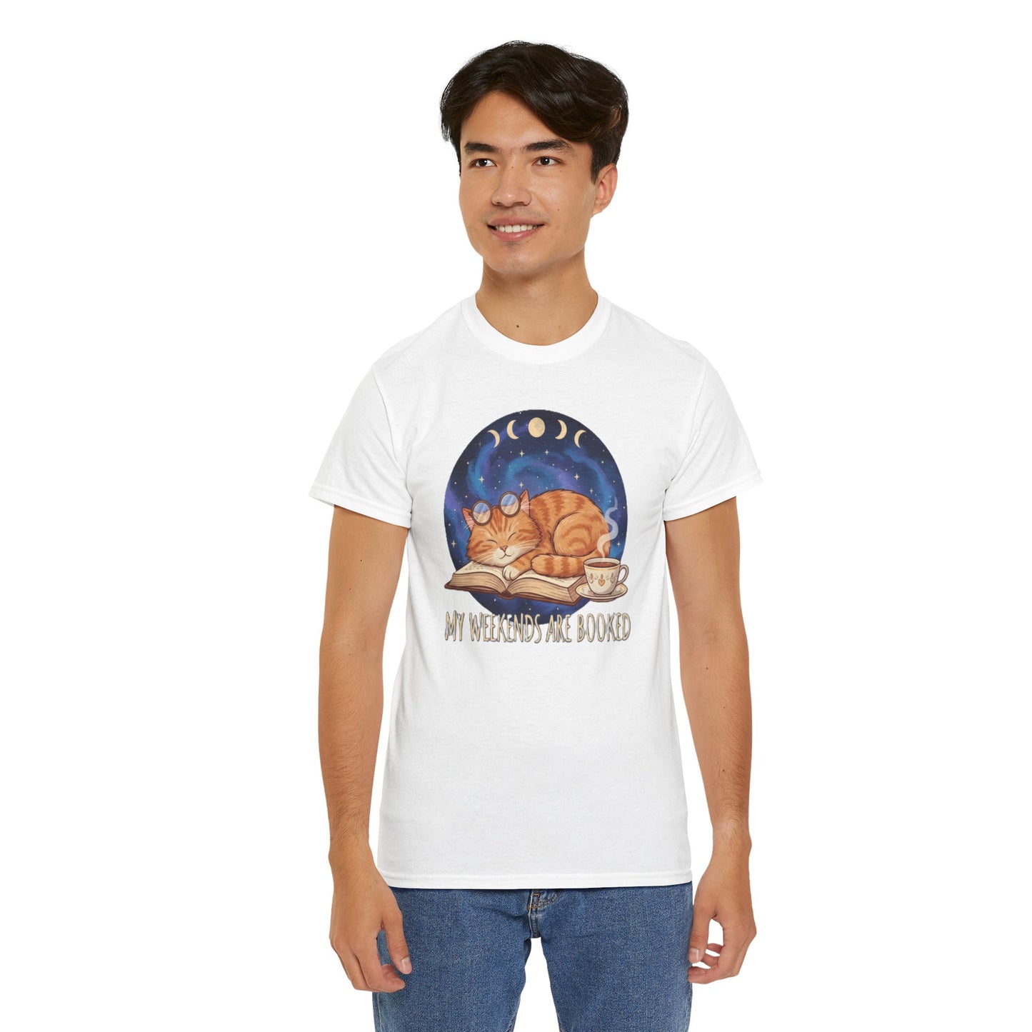 Sleeping Orange Cat shirt | My Weekends Are Booked, moon phases, cozy cat tee
