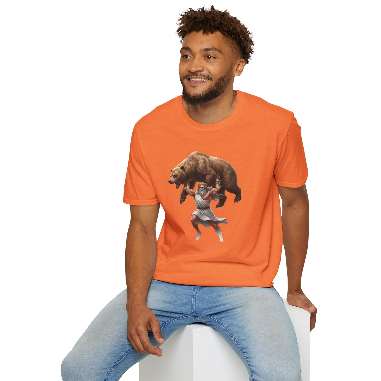 Mythical Greek Zues Softstyle T-Shirt with Grizzly Bear Design